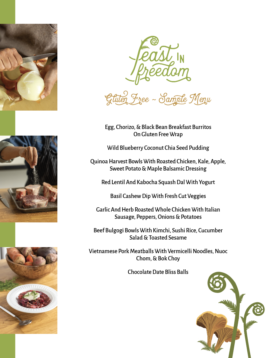Gluten free sample menu by Zoe Borenstein, Private chef of Feast in Freedom