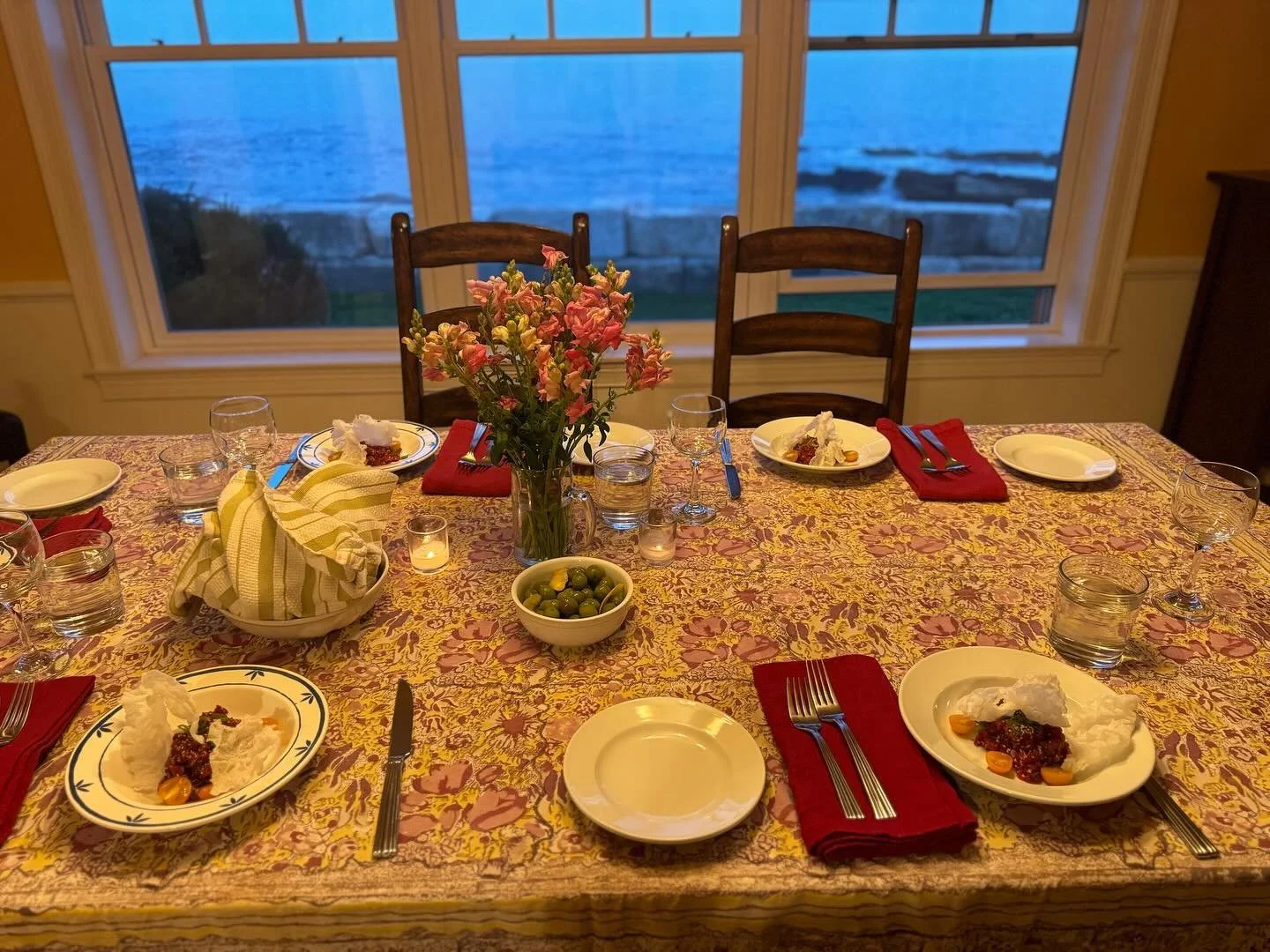 Lovely dinner party with a view from this week&hellip;

Local bluefin tartare with sungolds and crispy rice crackers | local sweet corn risotto with butter poached lobster and chive | Italian chocolate almond torte with cream and berries (not picture