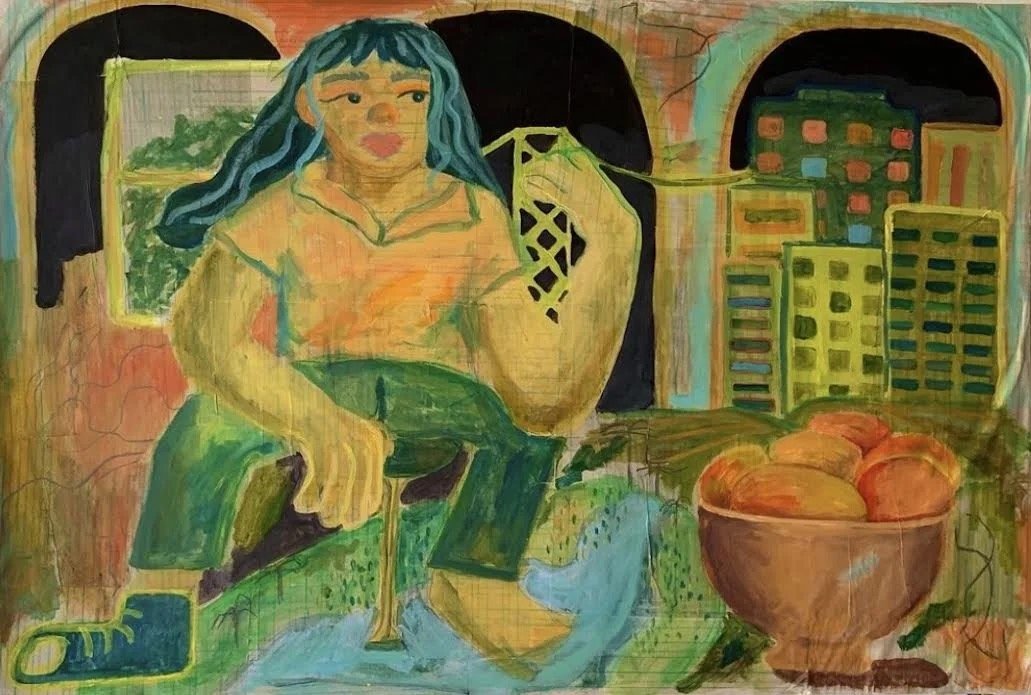 untitled acrylic on cursive paper glued onto canvas 30 inches by 40 inches

