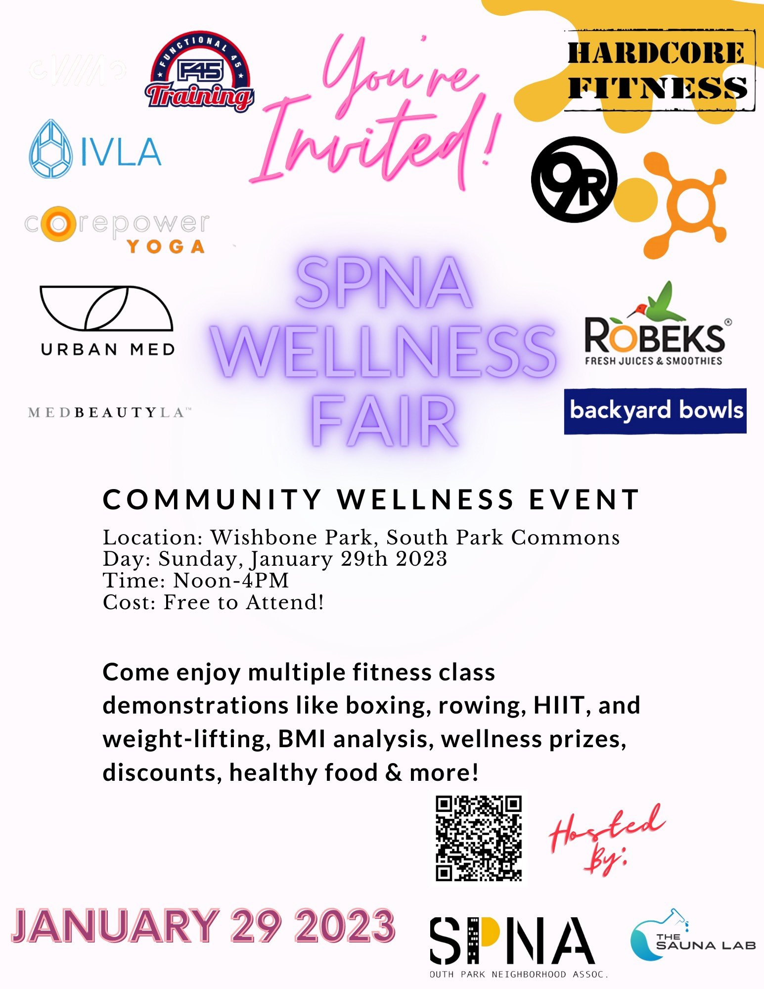 Come to the Wellness Fair on Sunday, January 29 from noon to 4 pm at South Park Commons/Wishbone Park