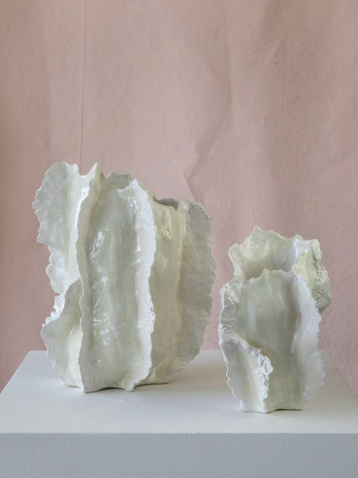 Porcelain Paper-Clay Twin Vessels 
10"Hx6"W
7"Hx3"W