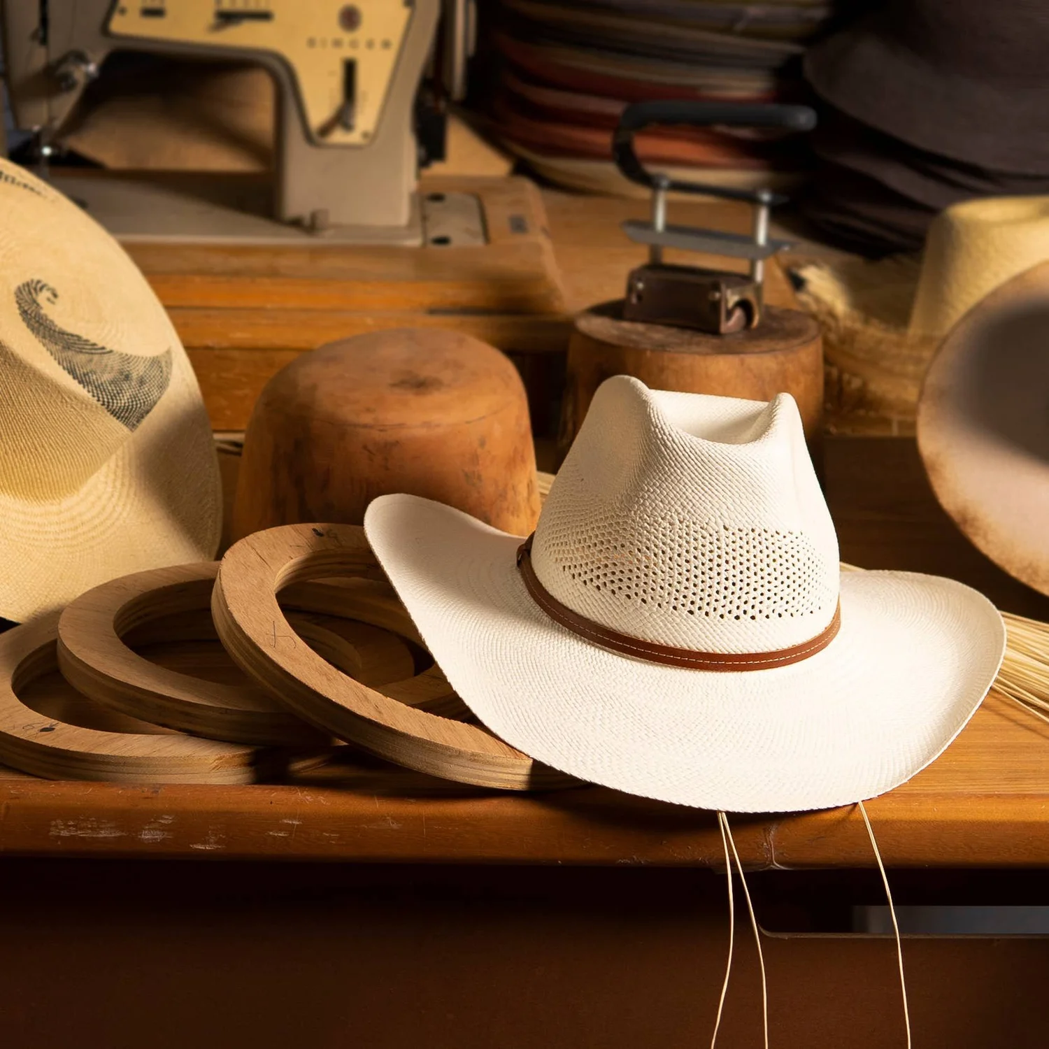 Chapeau De Cowboy Panama Rare - Fabriqué Au Texas USA, Taille 7 1/2, Occasion Style Western