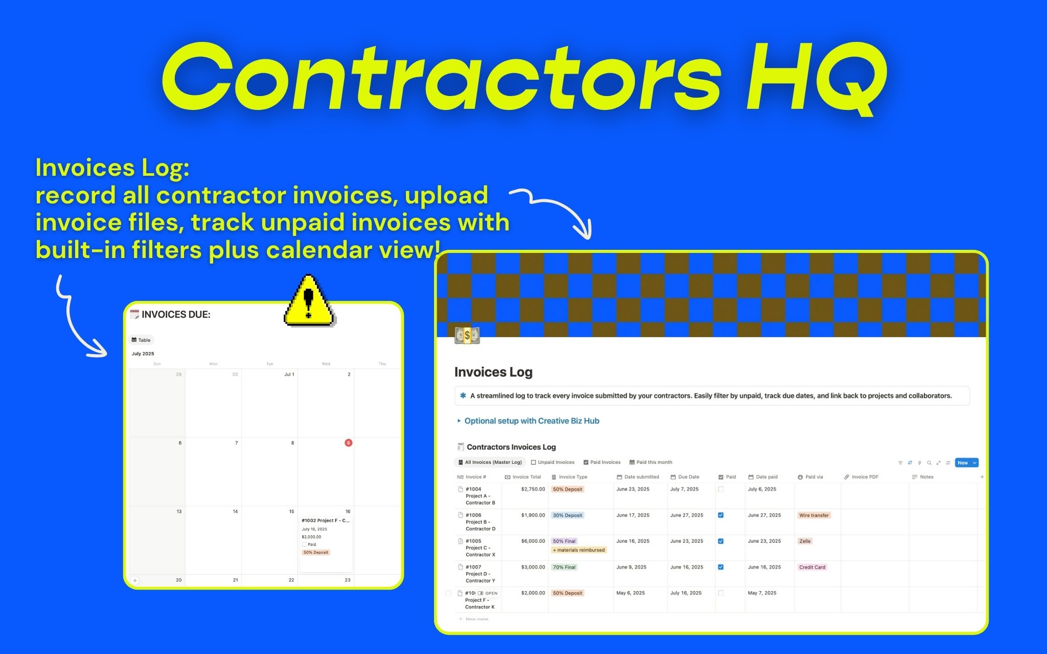 Invoices Log : See exactly who’s submitted, who’s been paid, and what’s still outstanding.