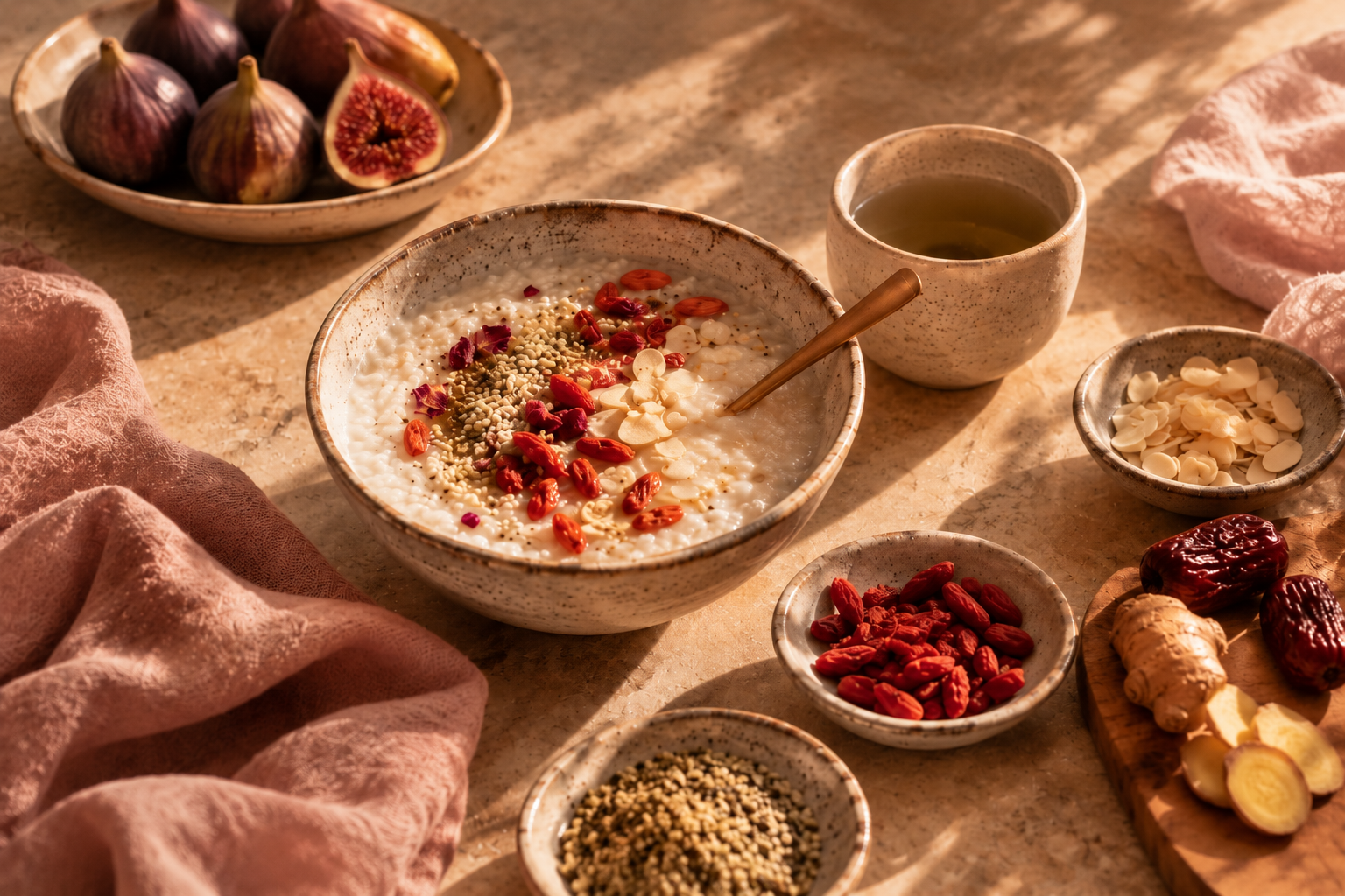Nourishing congee with chinese herbs for replenishment during follicular phase.