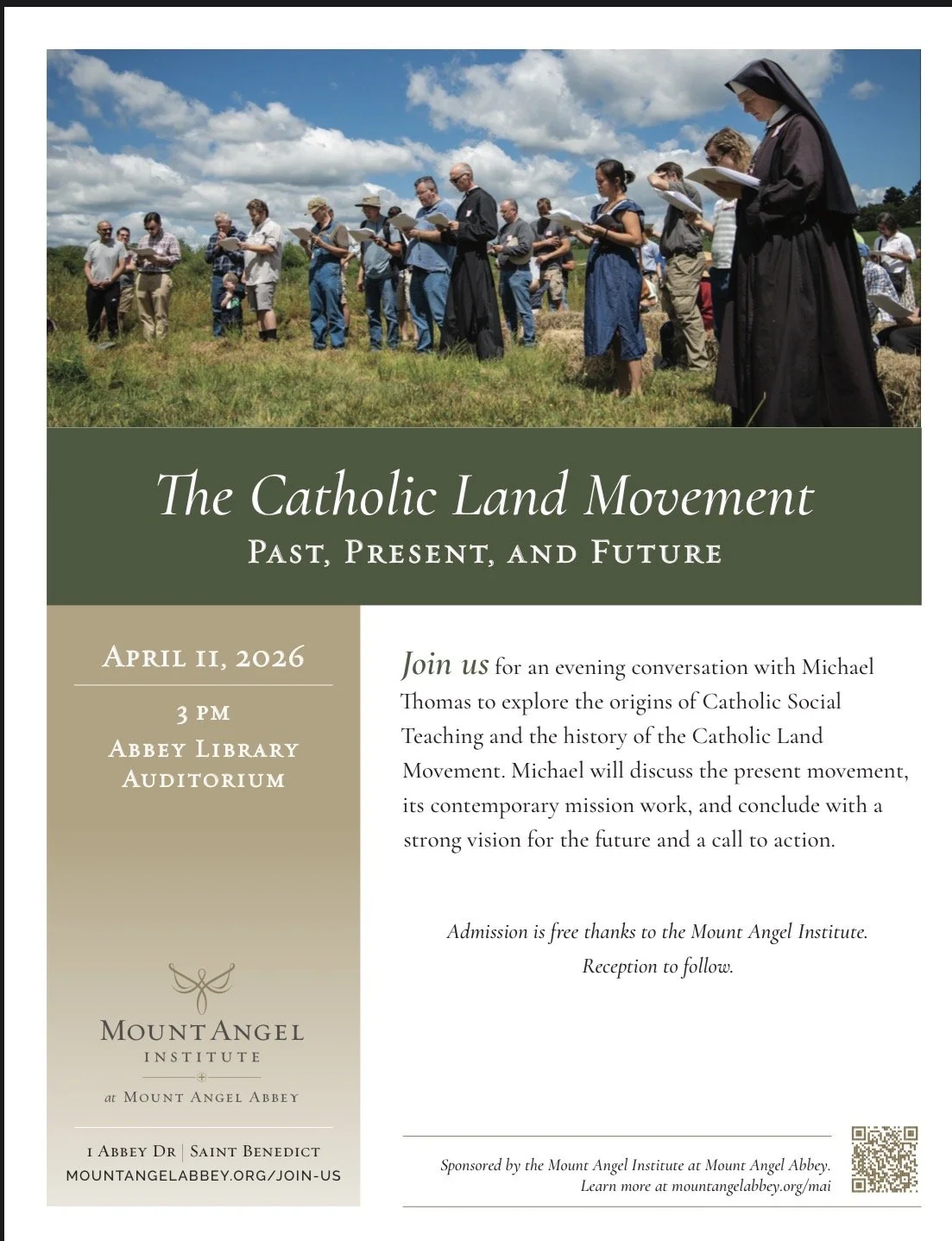 Mt. Angel CLM chapter "The Catholic Land Movement, past, present, and future."