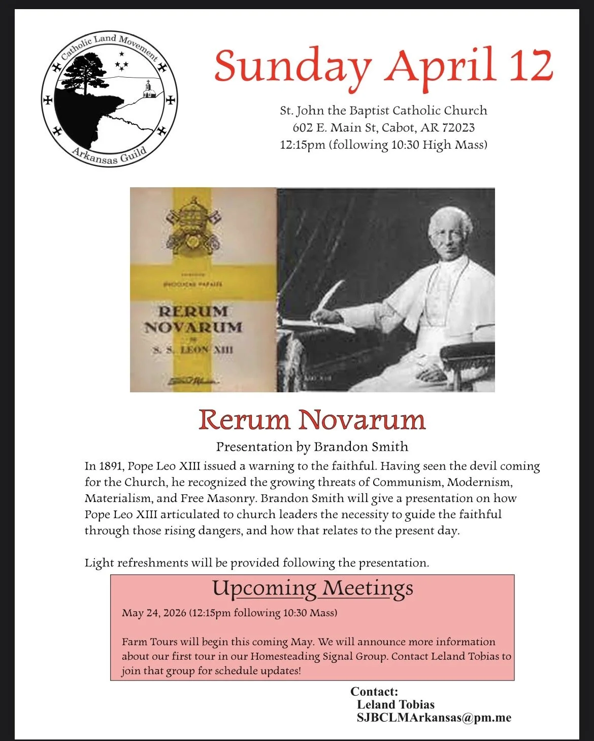 Arkansas "Rerum Novarum talk"  