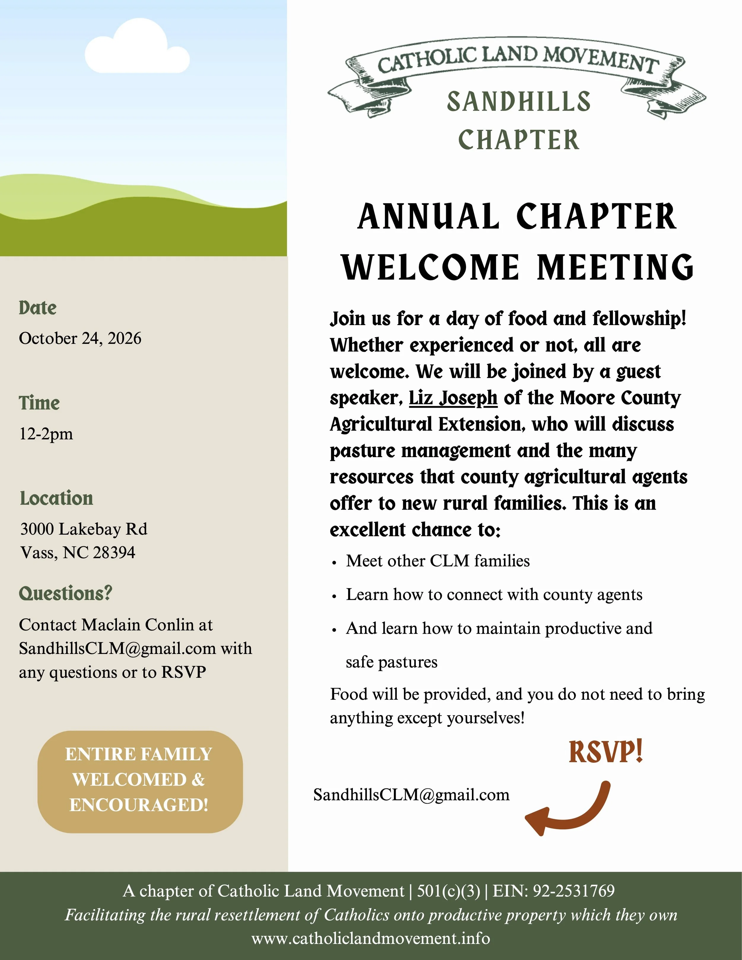 Sandhills NC  Chapter - Annual Chapter Welcome Meeting