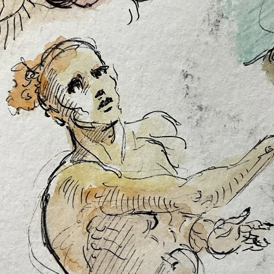 twisting figure drawing looking to the side