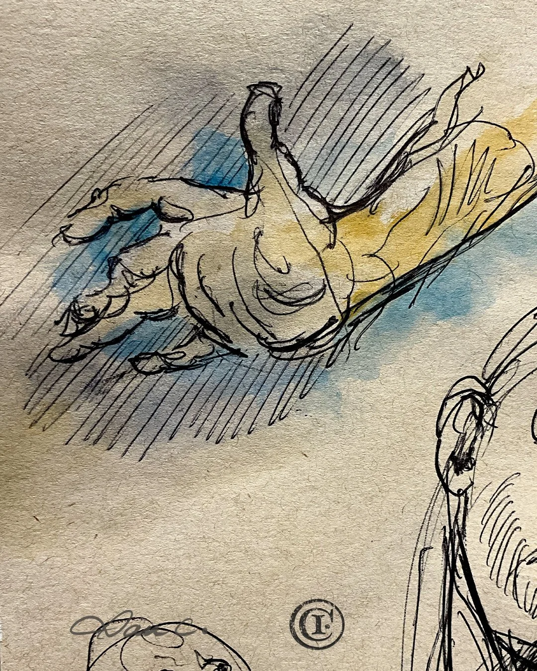 ink and watercolor sketch of expressive hand