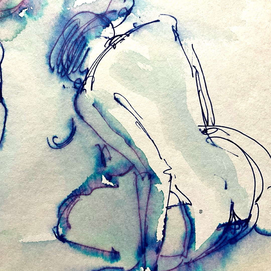 blue pen and wash figure drawing