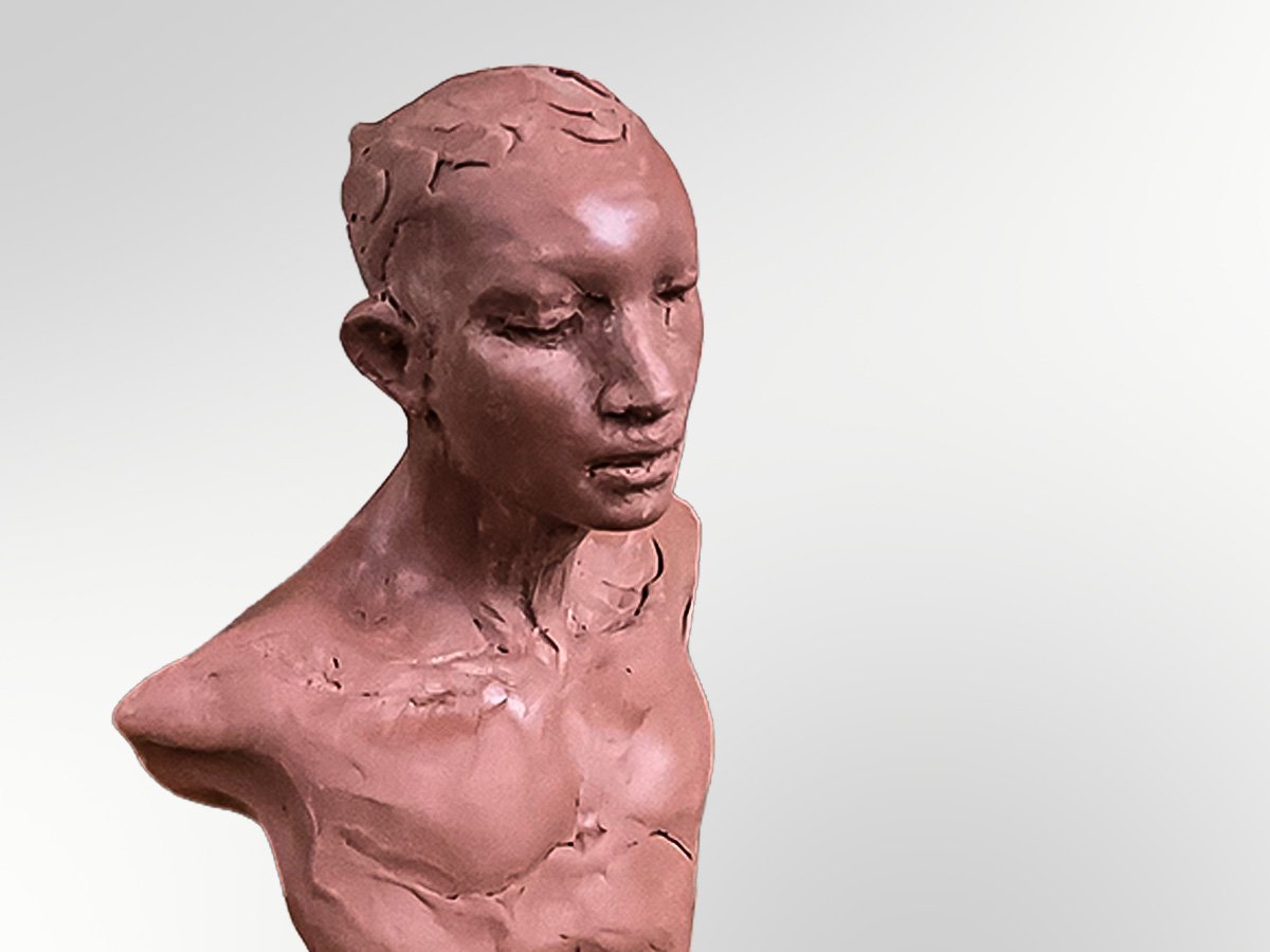 oil clay bust of young face
