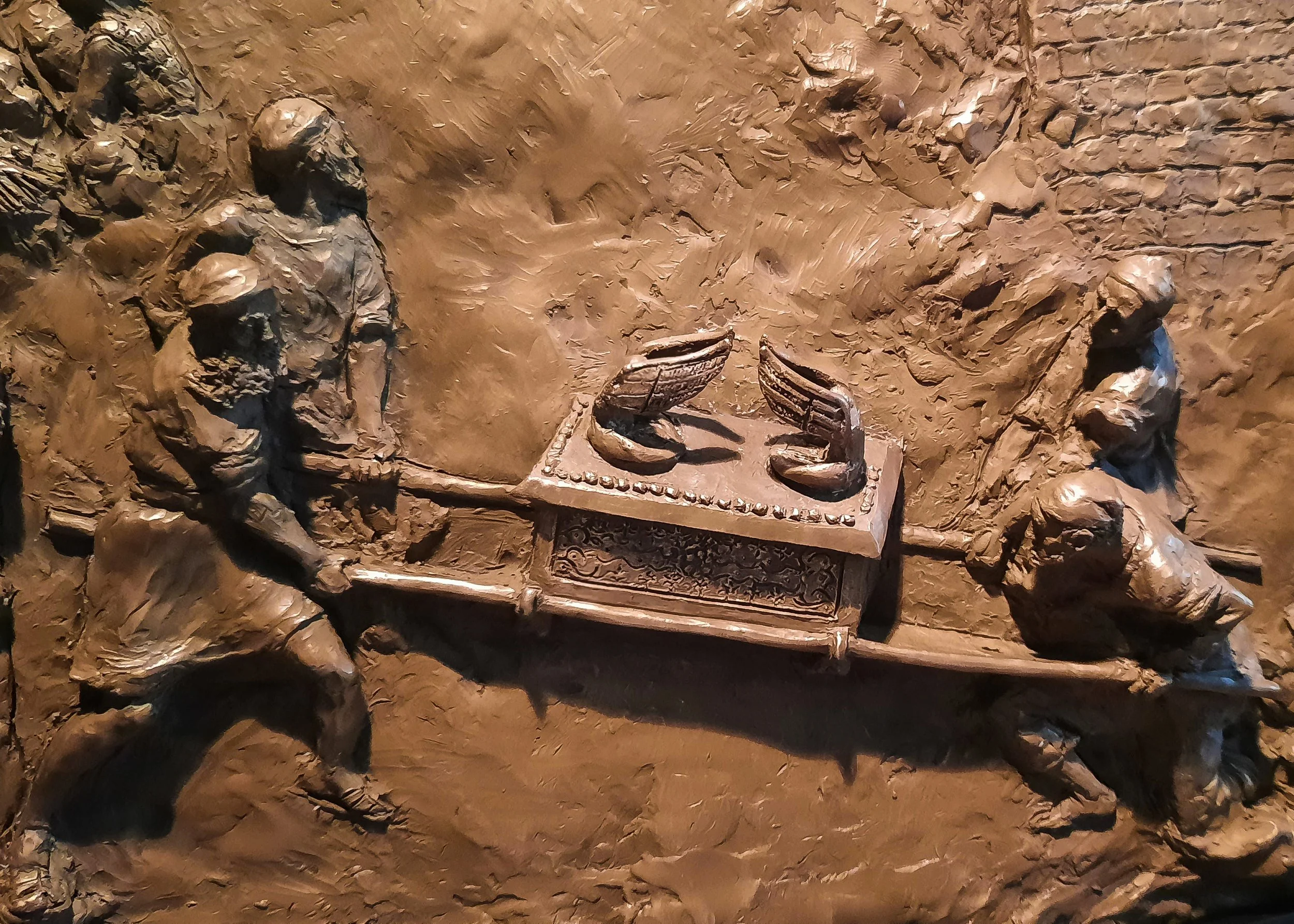 bronze relief sculpture with ark of covenant