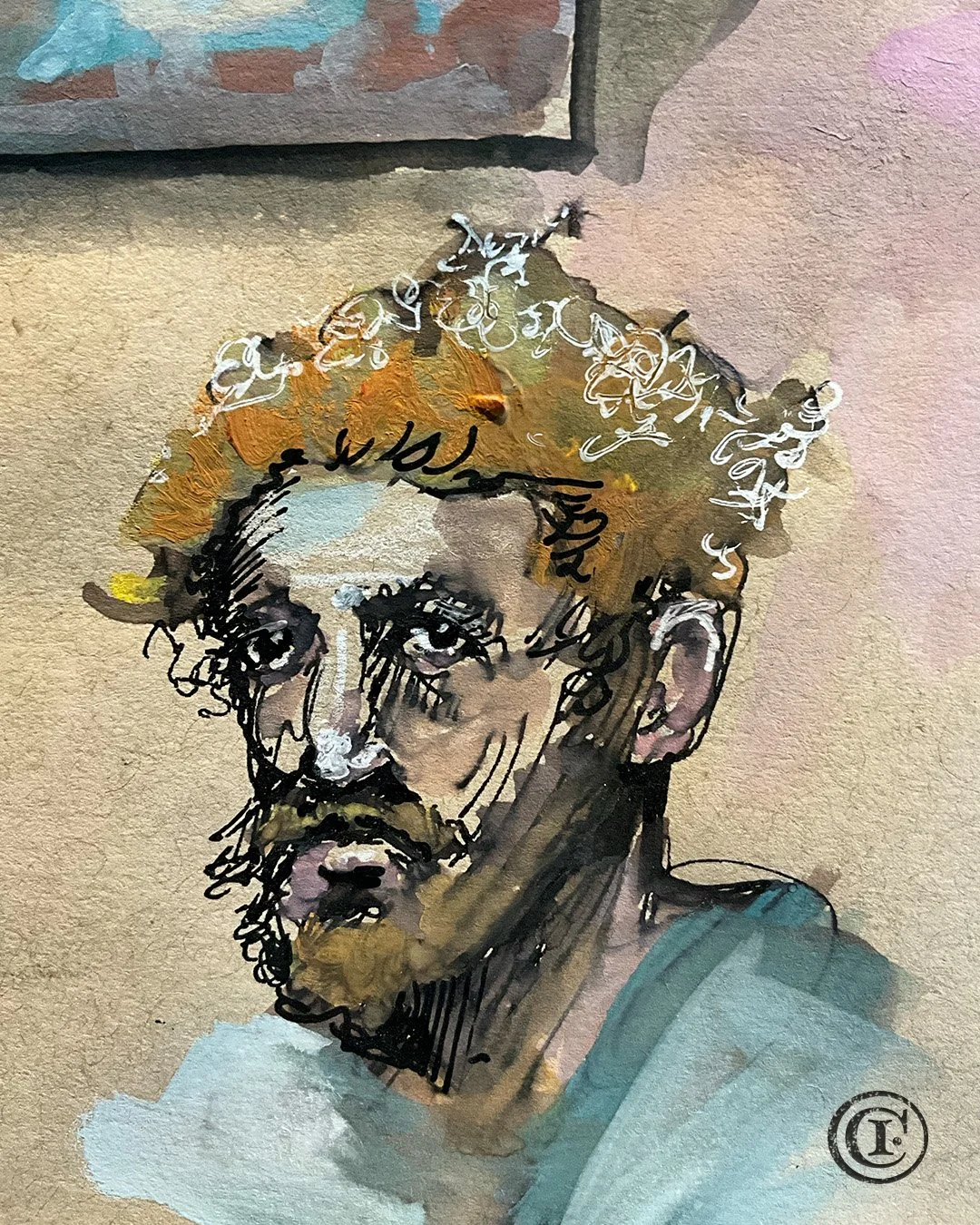gouache and ink head study