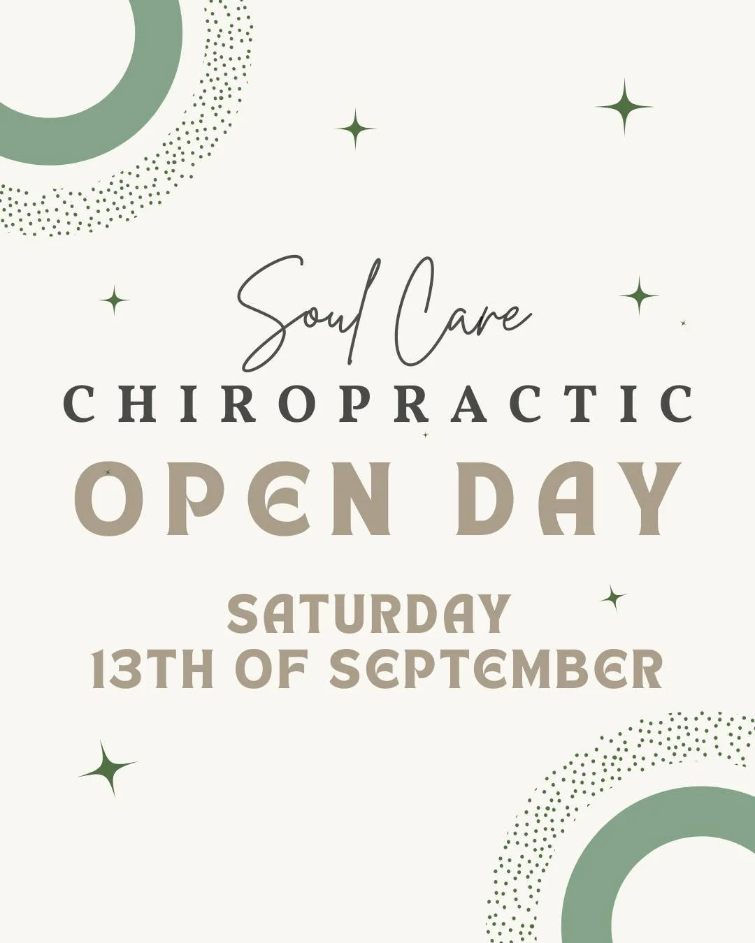 ✨SOUL CARE STUDIO OPEN DAY IS TODAY!

✨A FULL RANGE OF CLASSES ON OFFER FOR YOU TO TRY! ✨

✨FREE SPINAL SCREENS, BODY ASSESSMENTS, 1-1 SESSIONS AND ASK OUR PRACTITIONERS ANYTHING! ✨

✨GIVEAWAYS! GREAT DEALS AND NEW DISCOVERIES JUST FOR YOU! ✨

So com