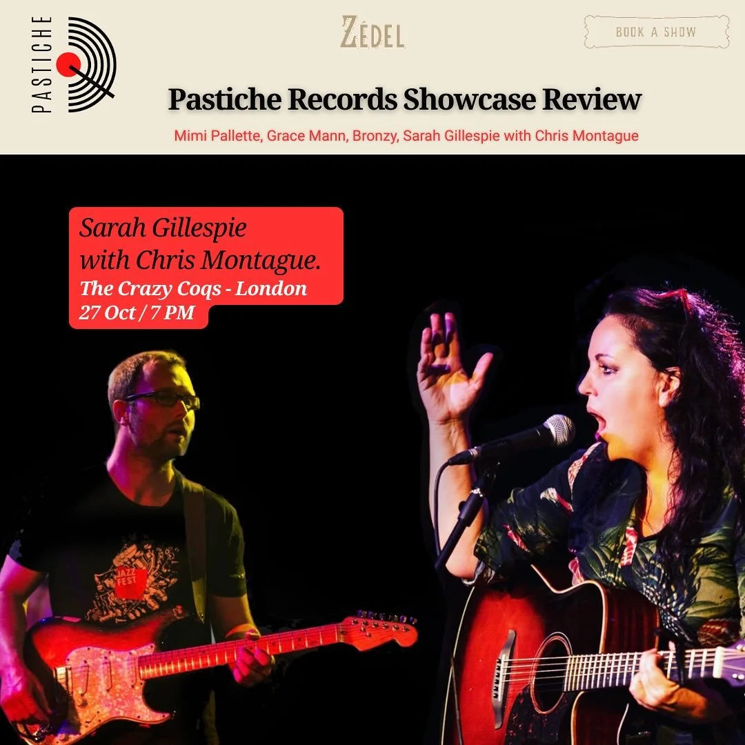 Monday OCT 27th&nbsp;@crazycoqs&nbsp;Pastiche Records Showcase! 💥💥

@mimipallette&nbsp;//&nbsp;@gracemann___&nbsp;// @sarahgillespiemusic // &nbsp;@chrisrmontague62

@pastiche_records&nbsp;is launching 2 amazing projects by artists @sarahgillespiem