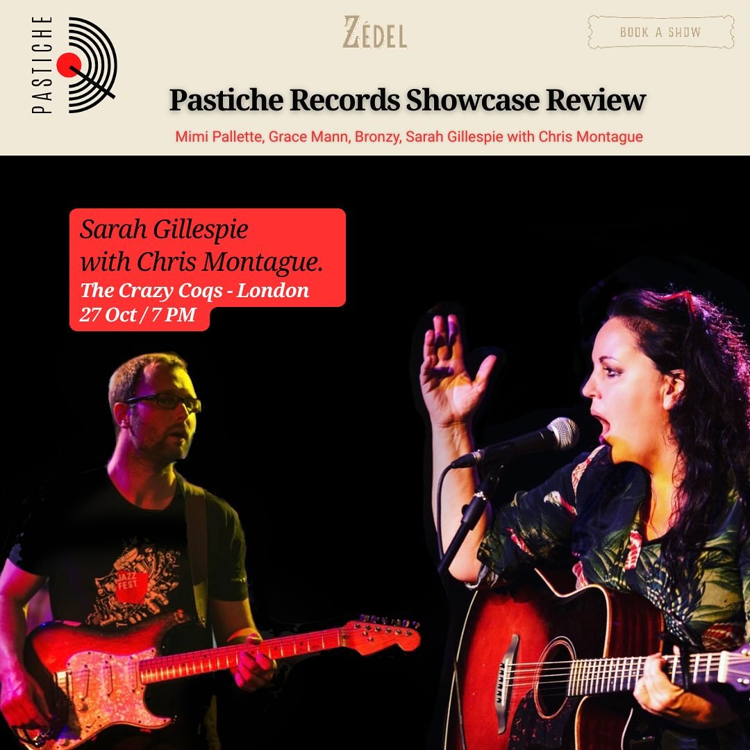 Monday OCT 27th&nbsp;@crazycoqs&nbsp;Pastiche Records Showcase! 💥💥

@mimipallette&nbsp;//&nbsp;@gracemann___&nbsp;// @sarahgillespiemusic // &nbsp;@chrisrmontague62

@pastiche_records&nbsp;is launching 2 amazing projects by artists @sarahgillespiem