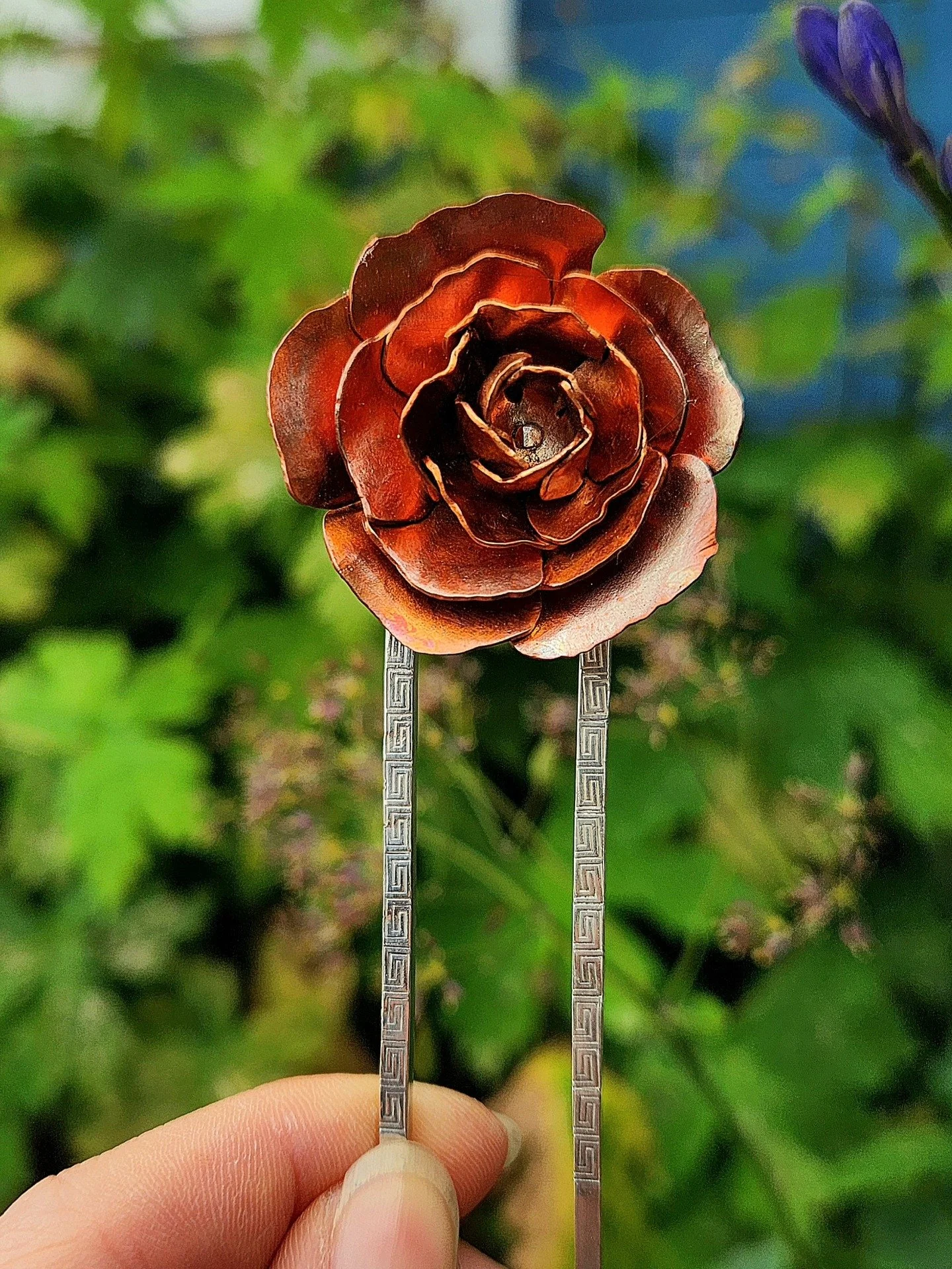 Still experimenting with hair forks while drawing inspiration from one part of my heritage! This one came together around a copper peony, coloured to a soft shade of orange. The peony is a classic symbol in Chinese culture, often known as the King of