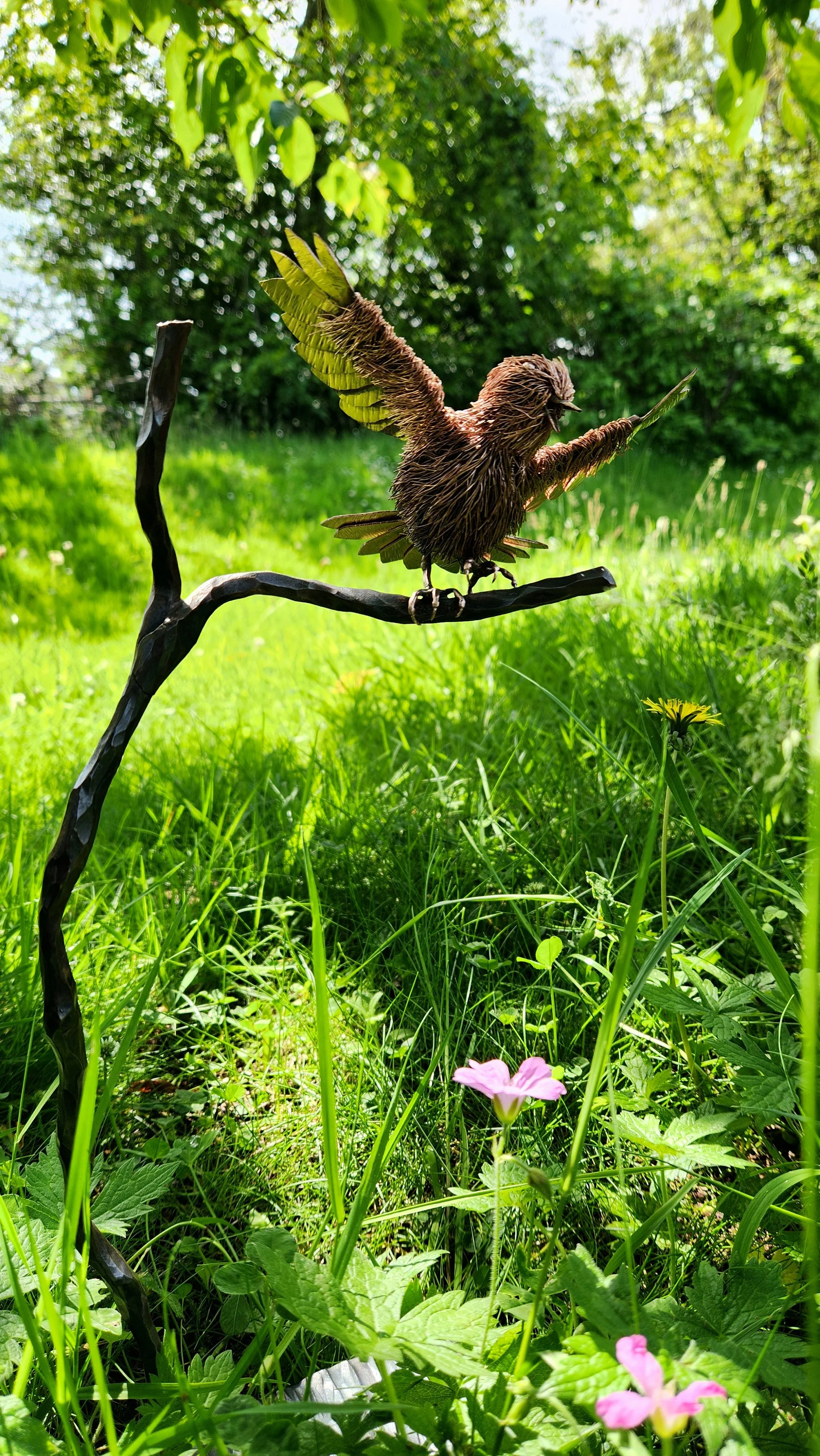 handmade copper bird sculpture