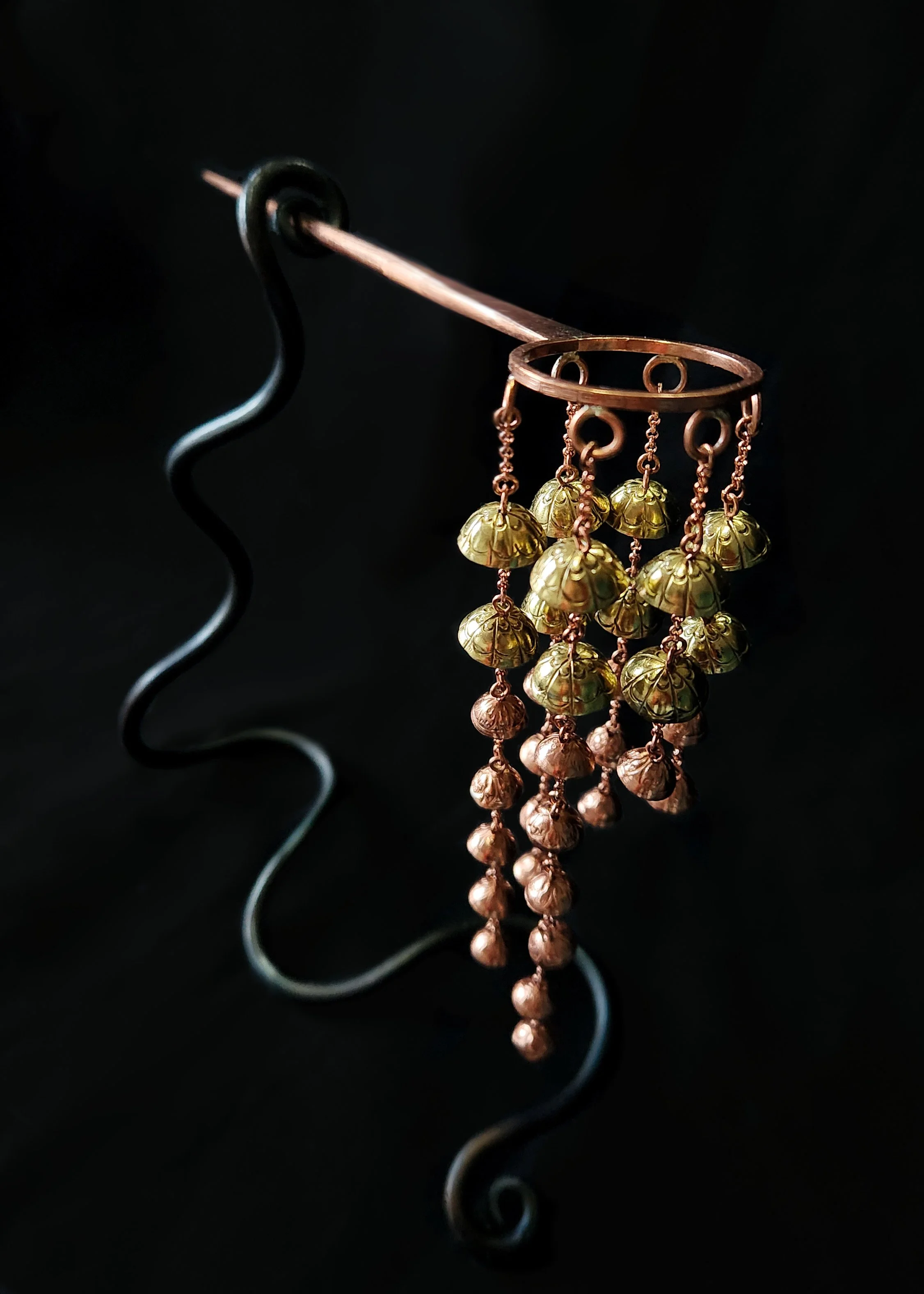copper and brass bell hairpin