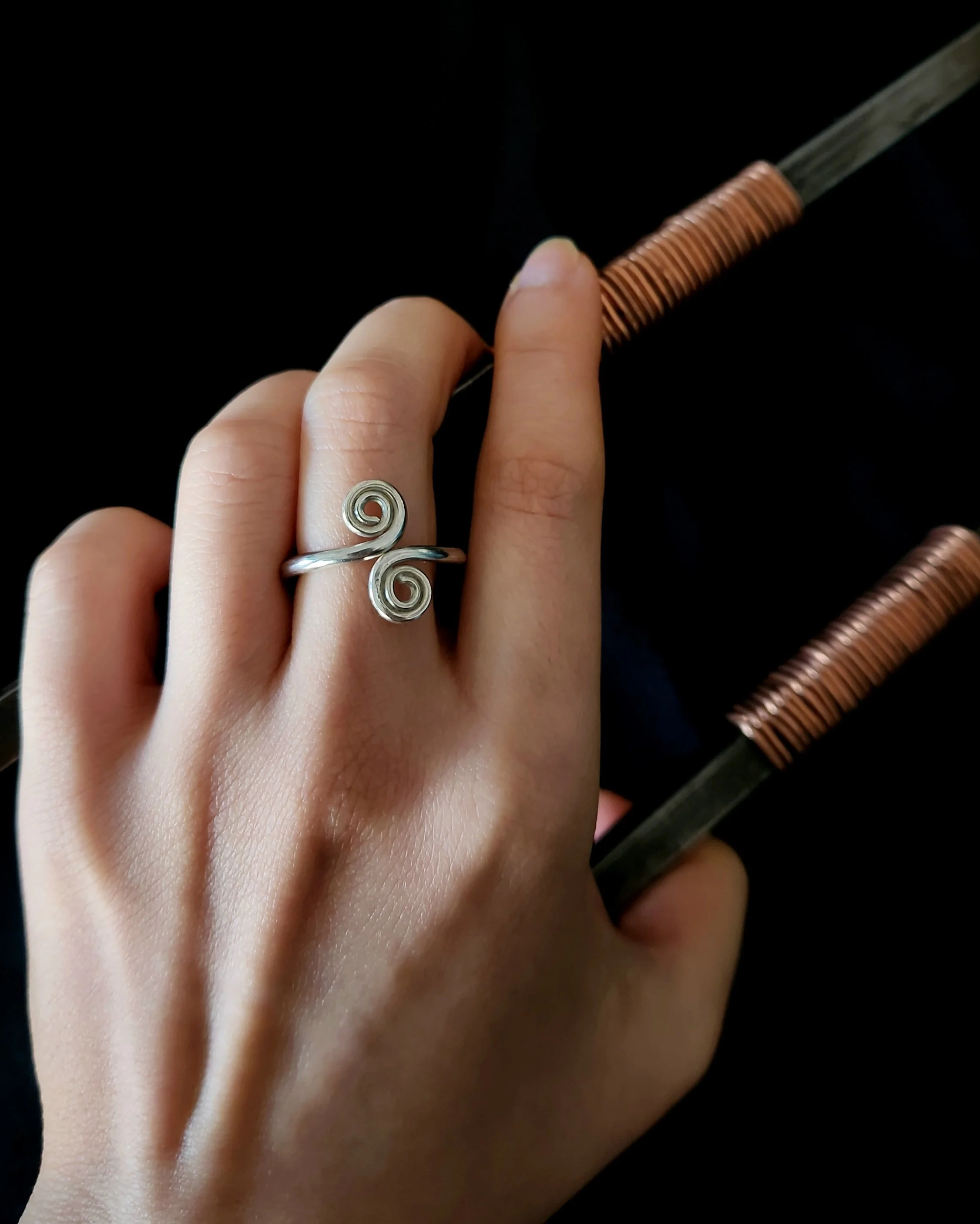 silver spiral ring
