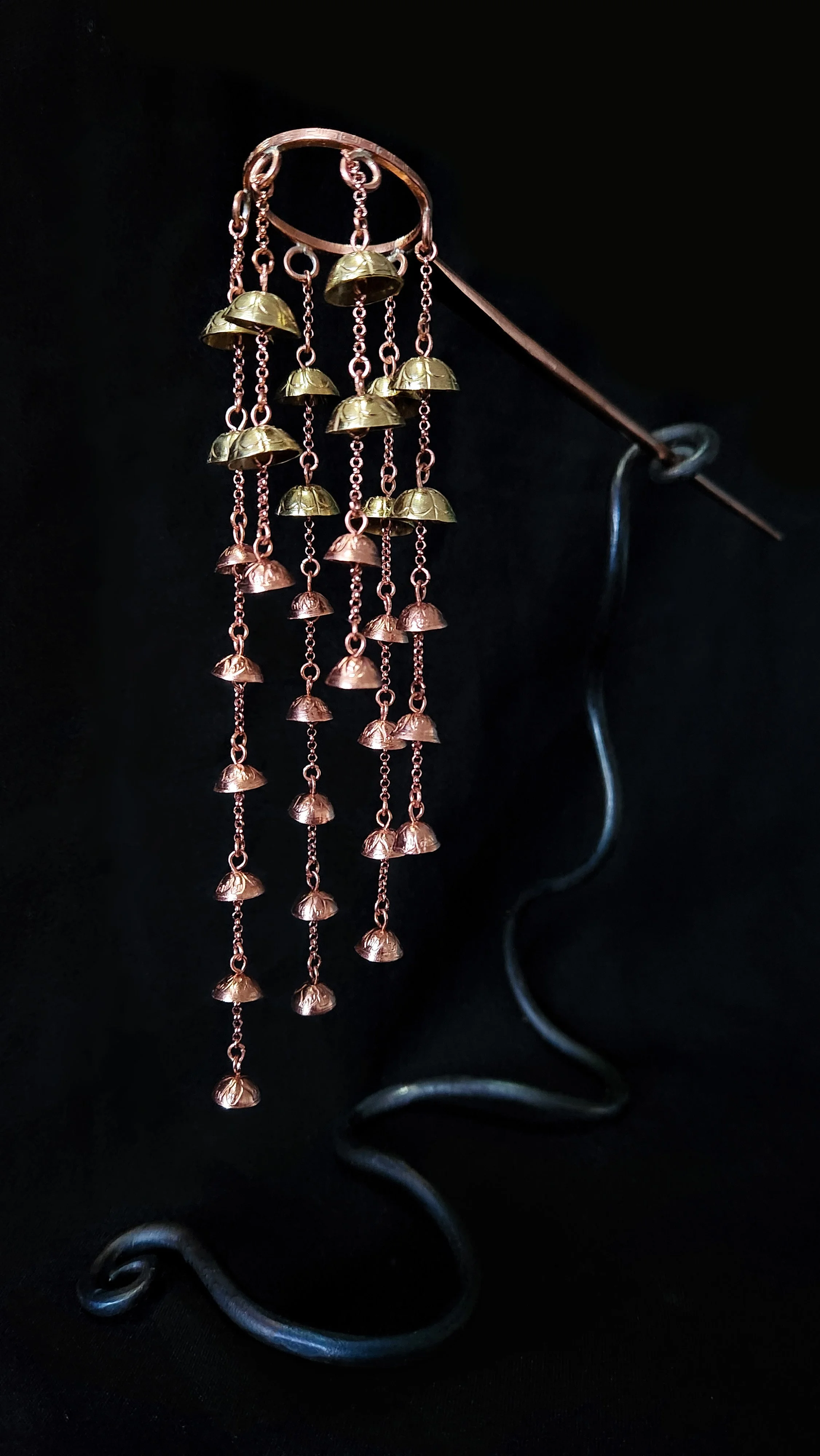 copper and brass bell hairpin