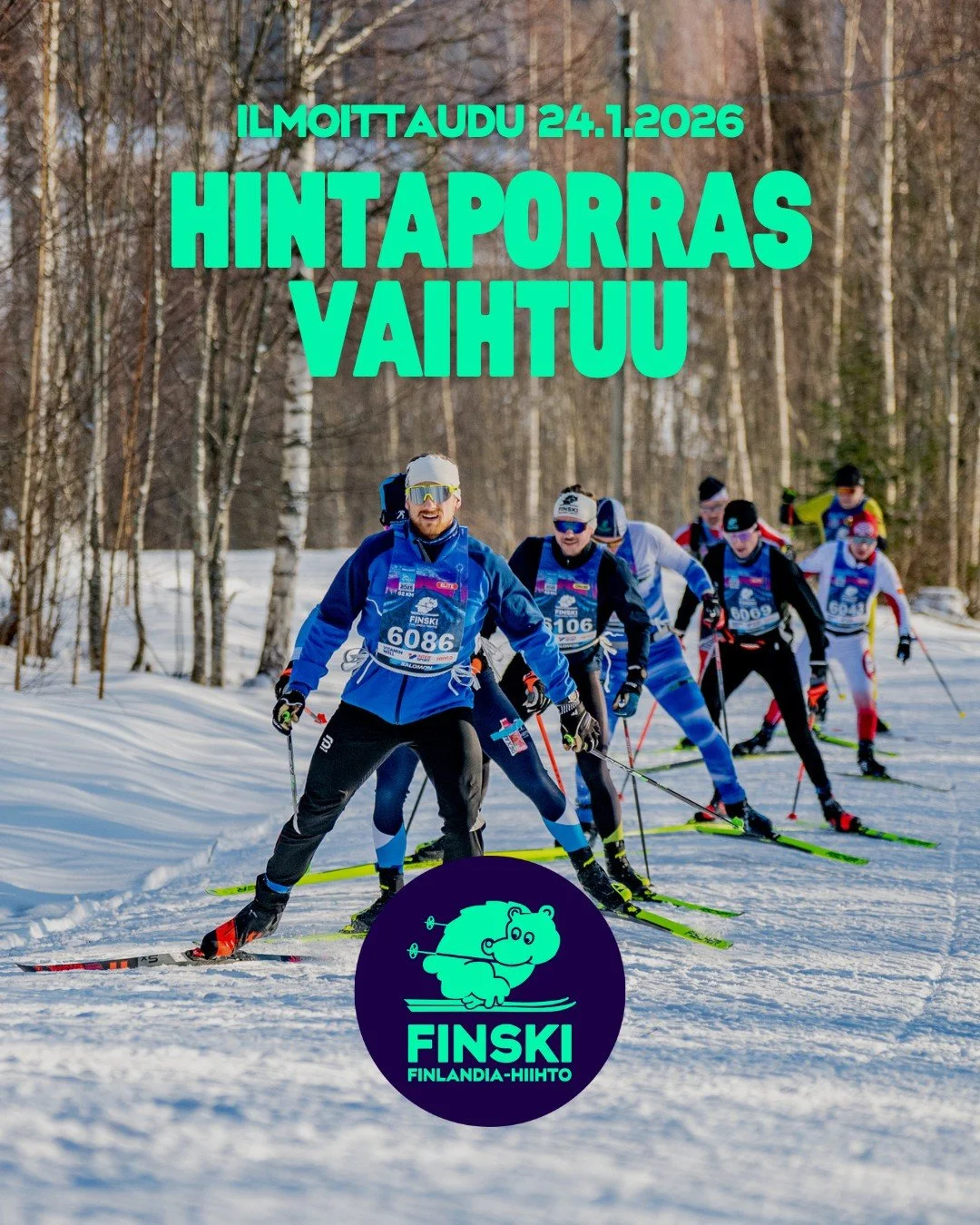 Talven suurin massahiihto hiihdet&auml;&auml;n 7.-8.2.2026 📍 Lahden ja Hollolan laduilla ❄️

Ilmoittaudu viimeist&auml;&auml;n 24.1., ennen viimeist&auml; hintaporrasta! 

Yhteis&ouml;llinen ja iloinen meininki, kova kannustus, palvelut ja ennenkaik