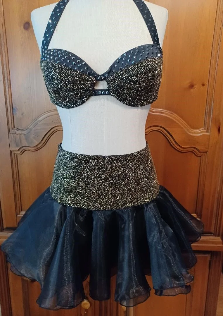 Black and Gold Glitter 2 piece dance costume