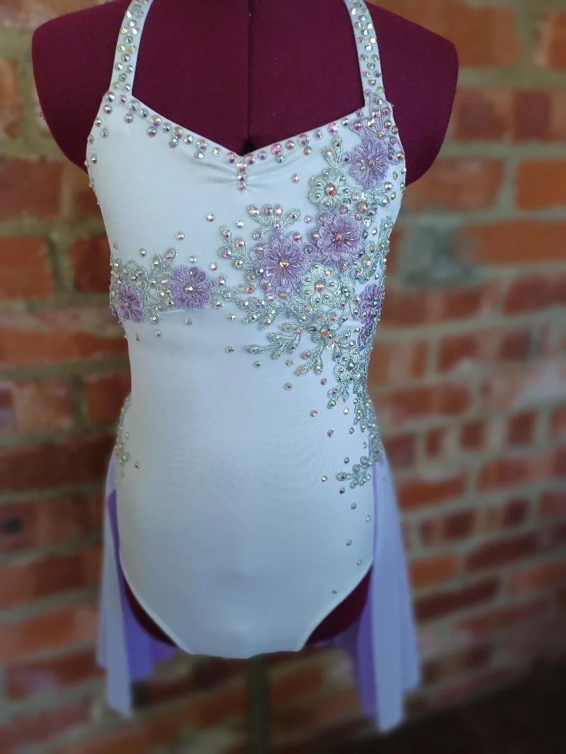 Girl's White, silver and lilac Lyrical Dress