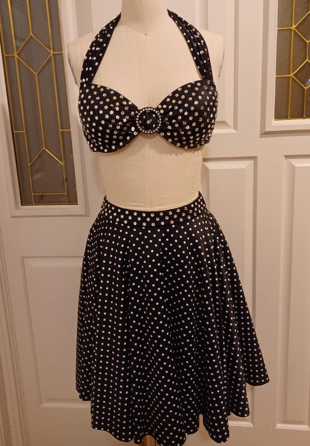 Black and White Polka Dot Vintage Look 2 Piece Costume Adult Small