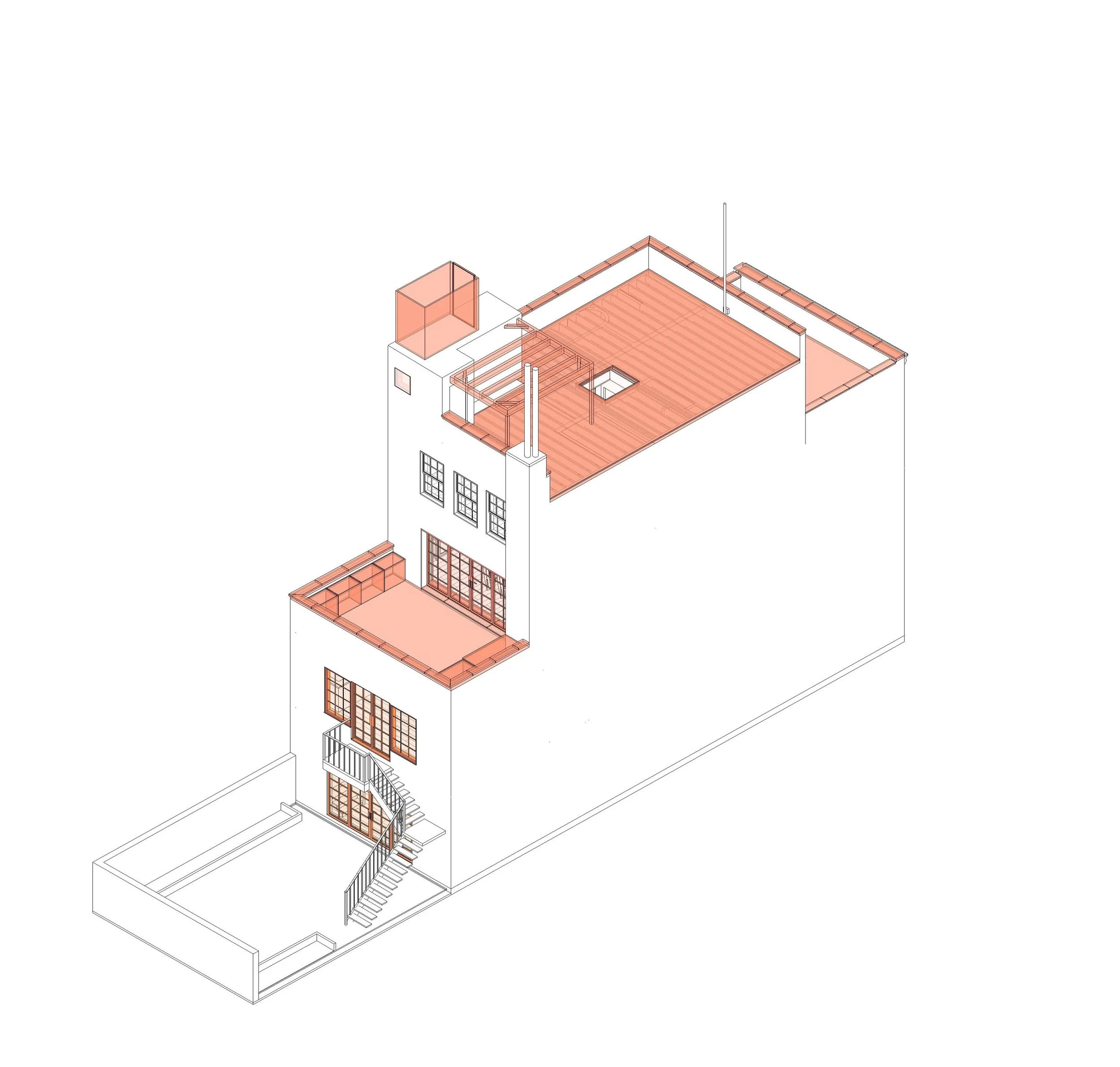  Project scope included certificates of occupancy for three roof terraces and the associated work to raise parapets, fix drainage pitch, and resurface the facade with new stucco. 