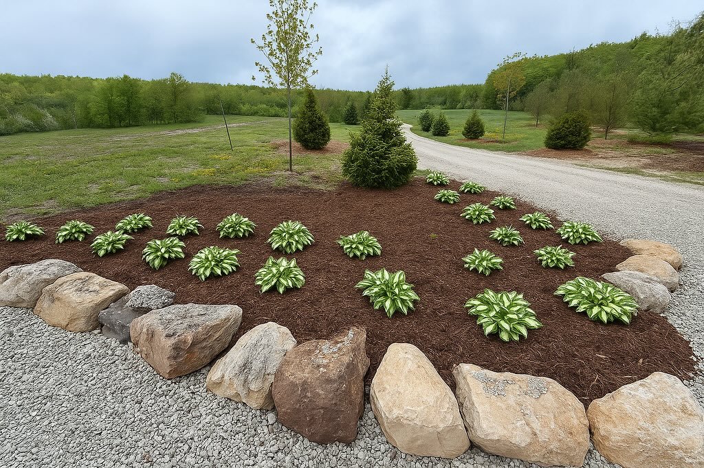 A work in progress, but an exciting one 🌿
We&rsquo;ve planted 100 hosta plants throughout this client&rsquo;s property&mdash;versatile, shade-loving perennials that bring texture and color with their bold foliage and beautiful blooms.

This area was