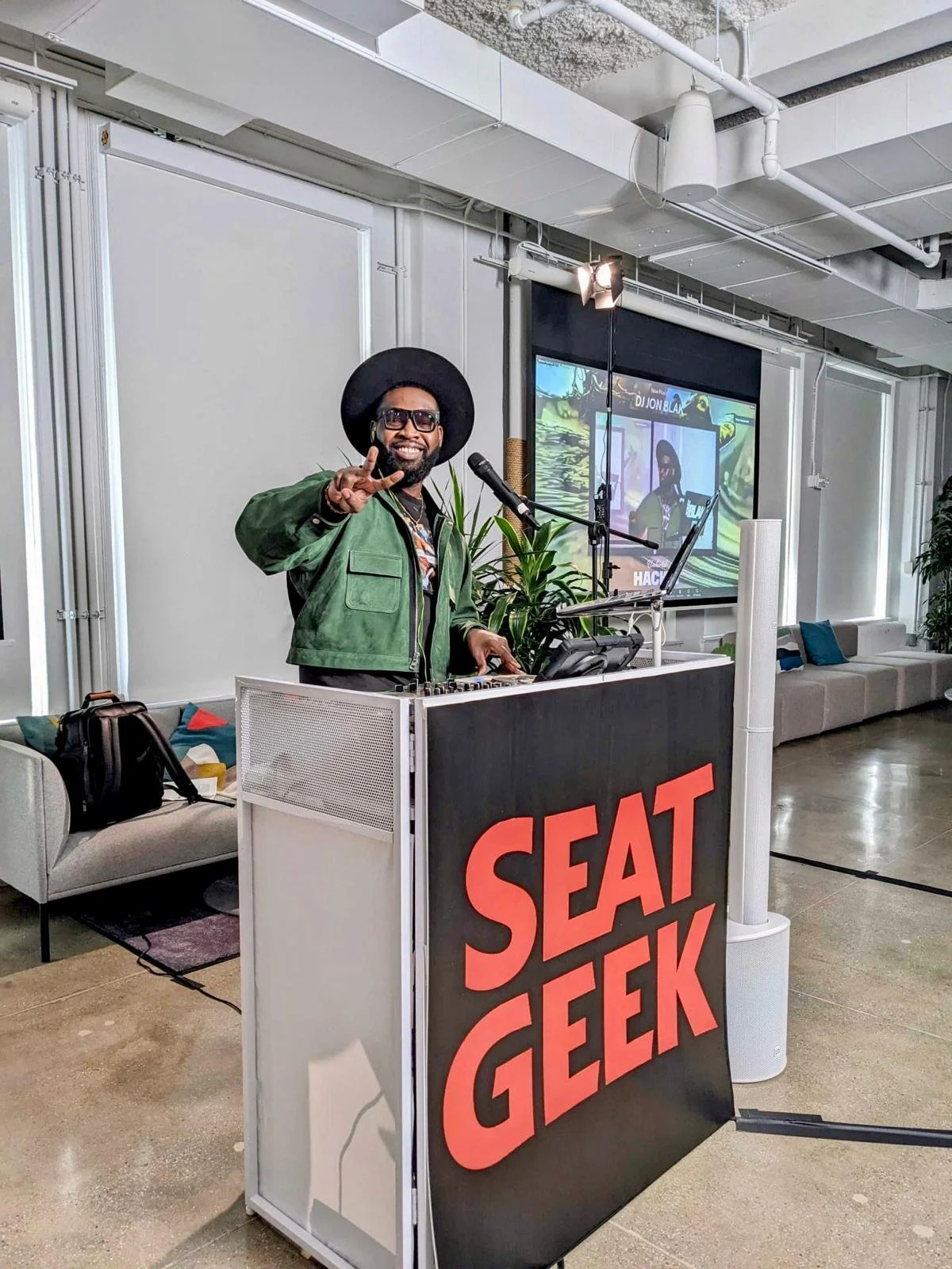 “NYC Wedding DJ & MC DJ Jon Blak performing at a SeatGeek corporate event, delivering professional DJ and MC services for weddings, corporate events, and sports events in New York City.”