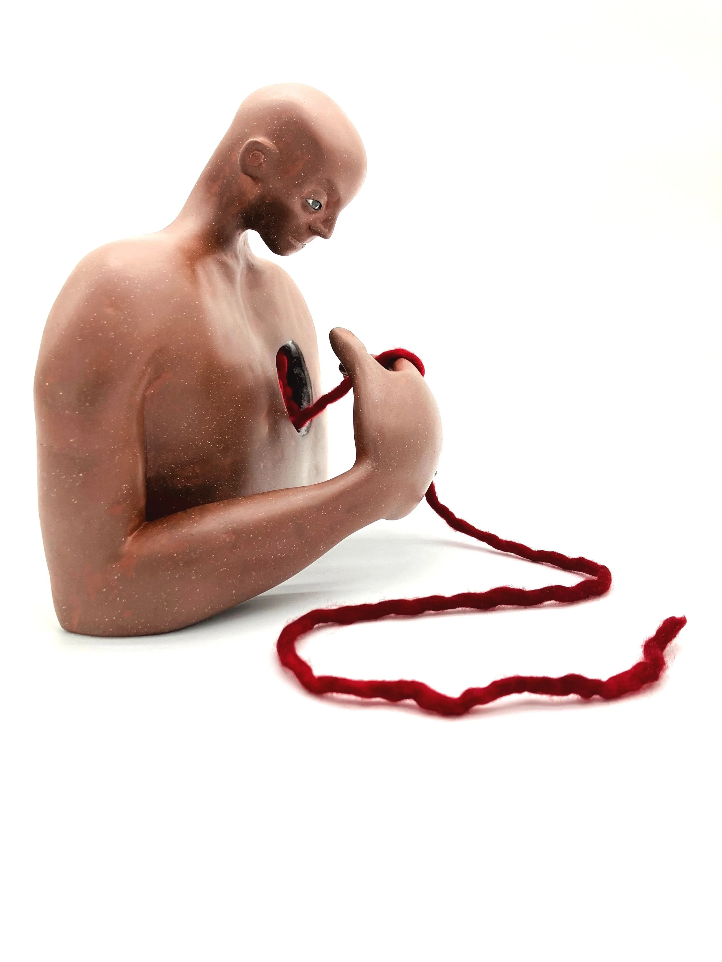 ceramic clay and wool roving, figurative bust