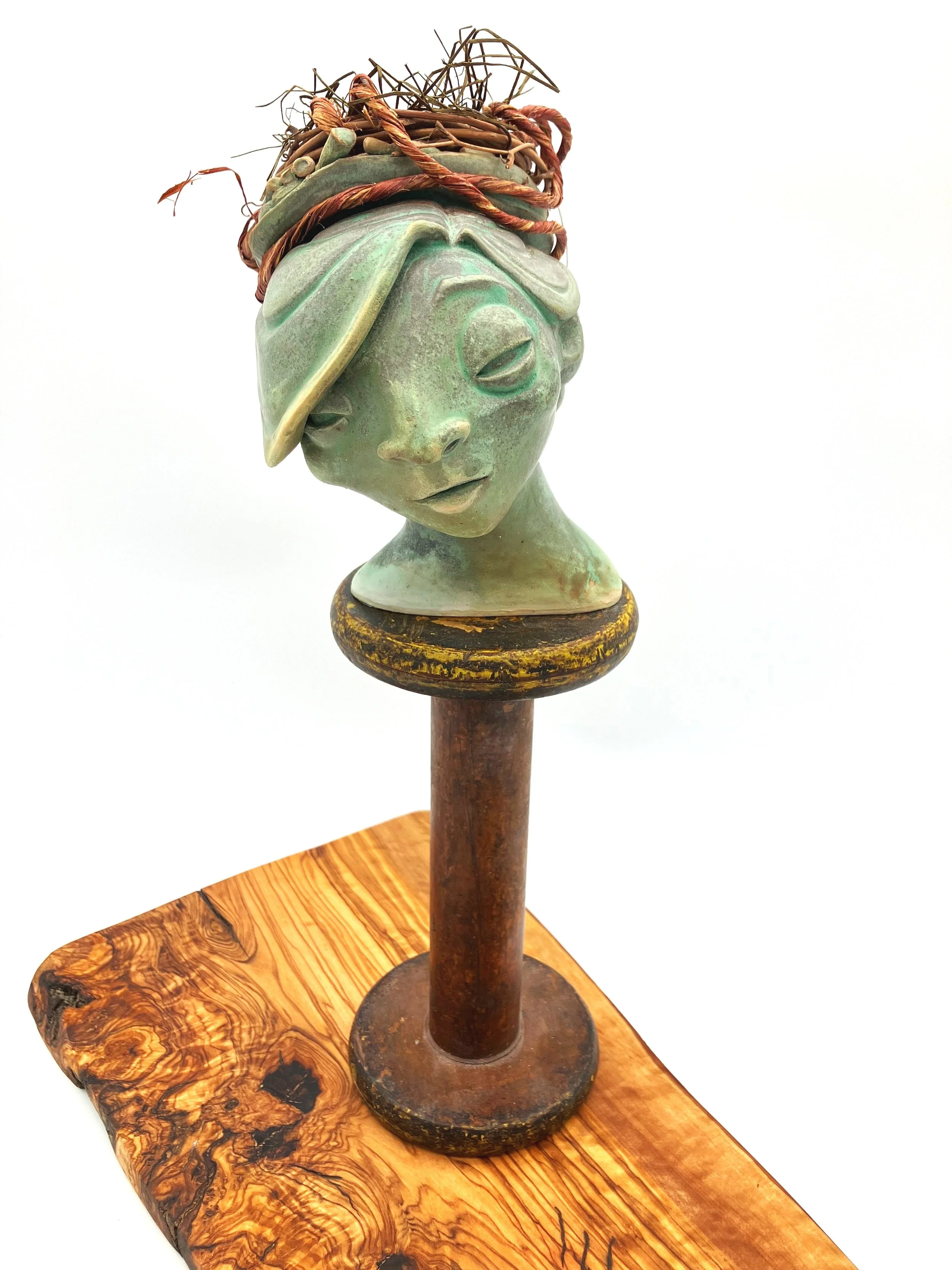 mixed media ceramic bust
