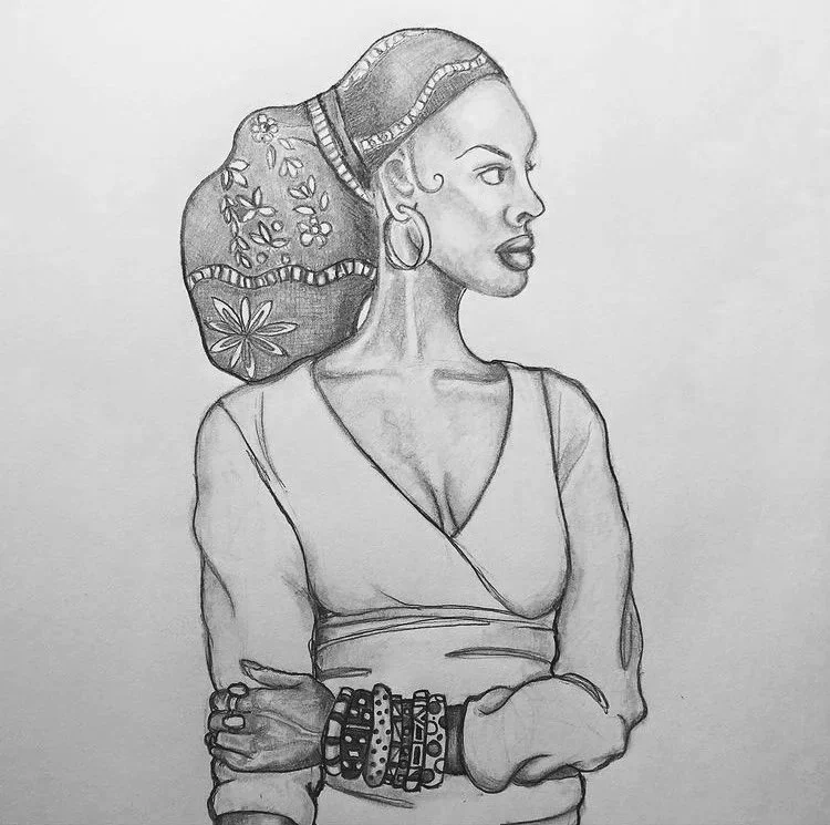 A Woman Standing Tall with Head Piece