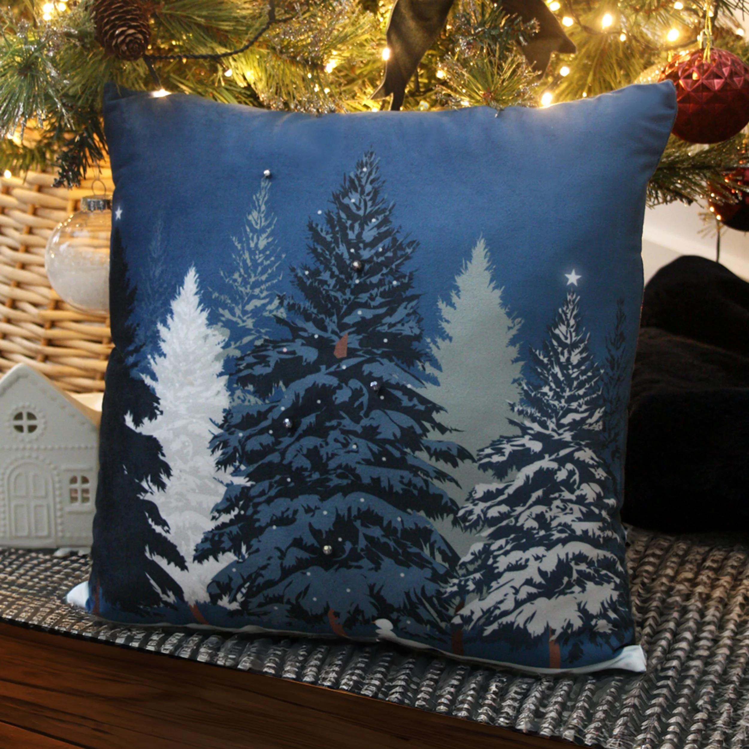 Sunny Alpine Embellished Velvet Christmas Cushion