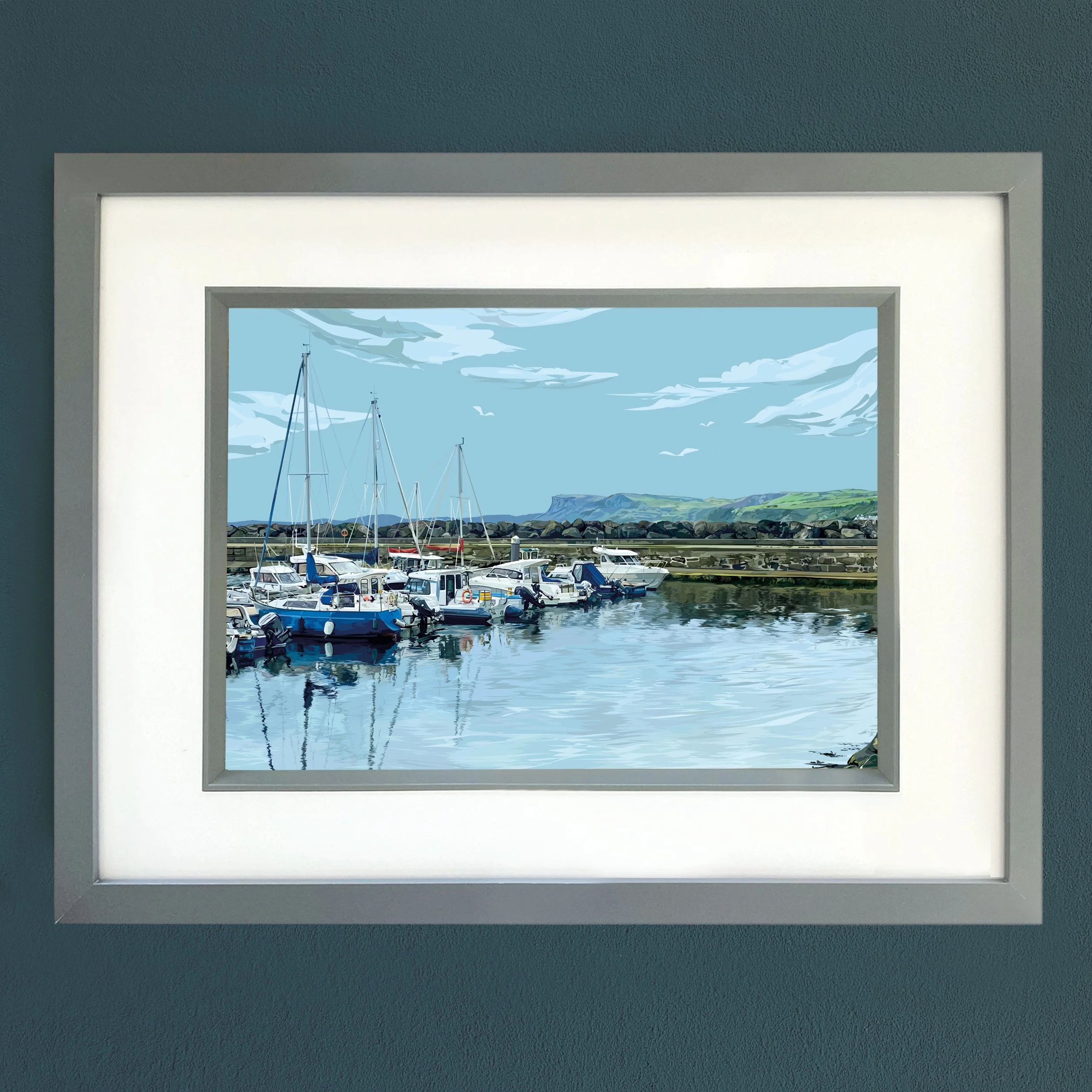 Ballycastle Harbour Fairhead Framed Print  (Black or Grey)