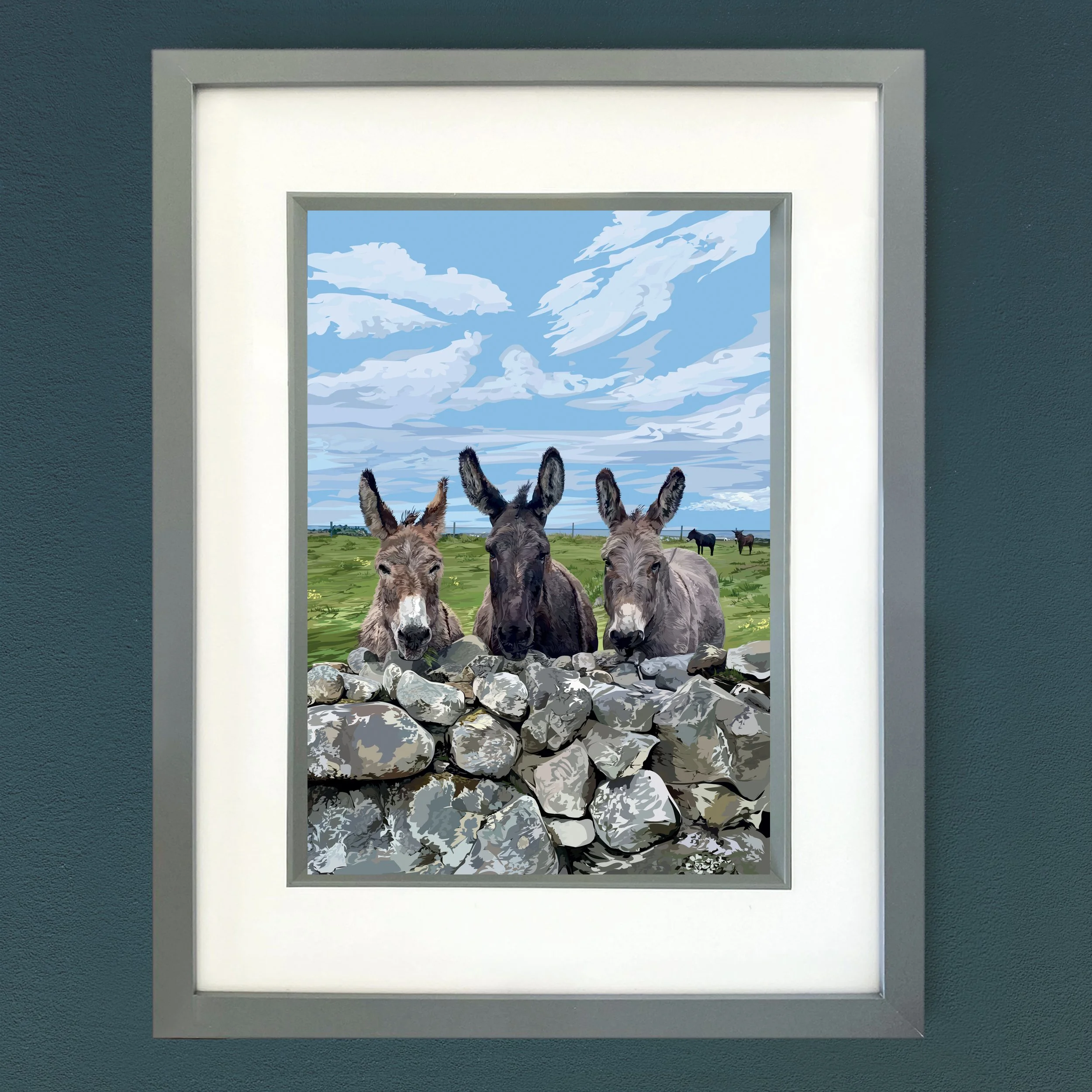 Donegal Donkeys Countryside Framed Print  (Black or Grey)