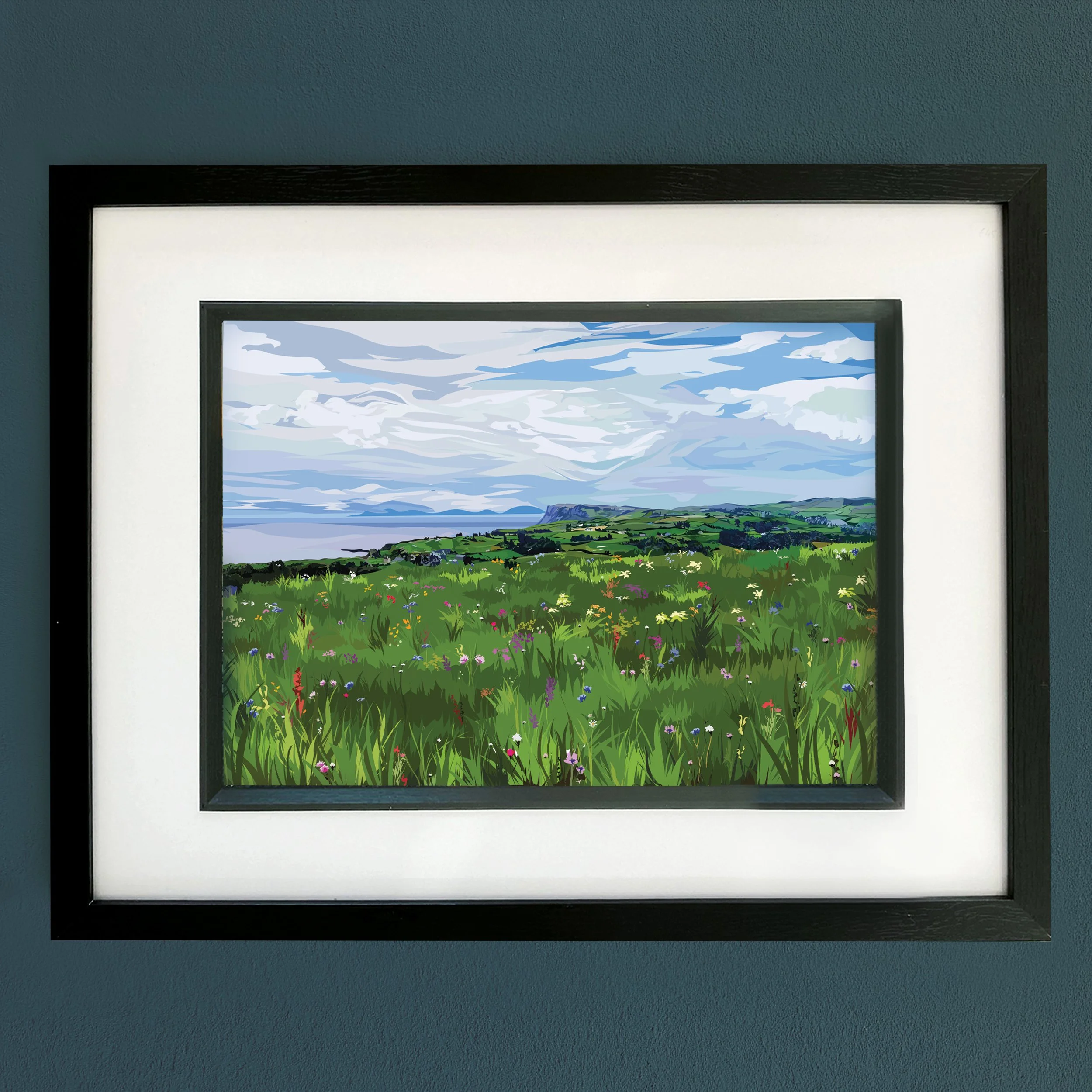 Ballycastle Wildflower Fairhead Framed Print (Black or Grey)
