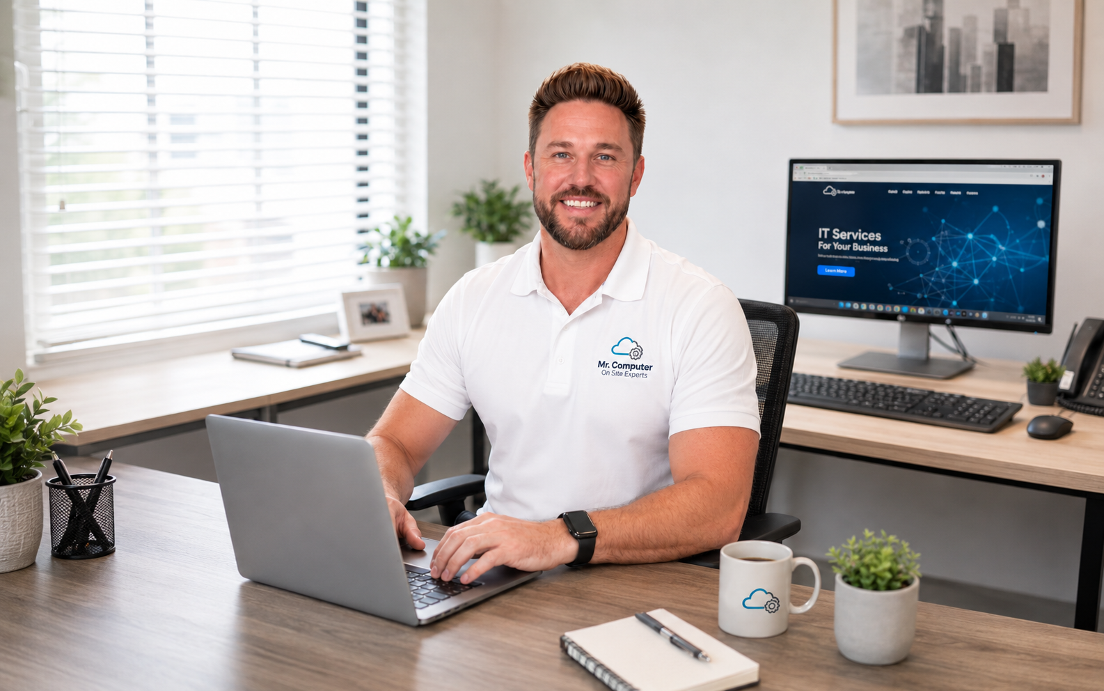 Mr. Computer technician sitting at desk