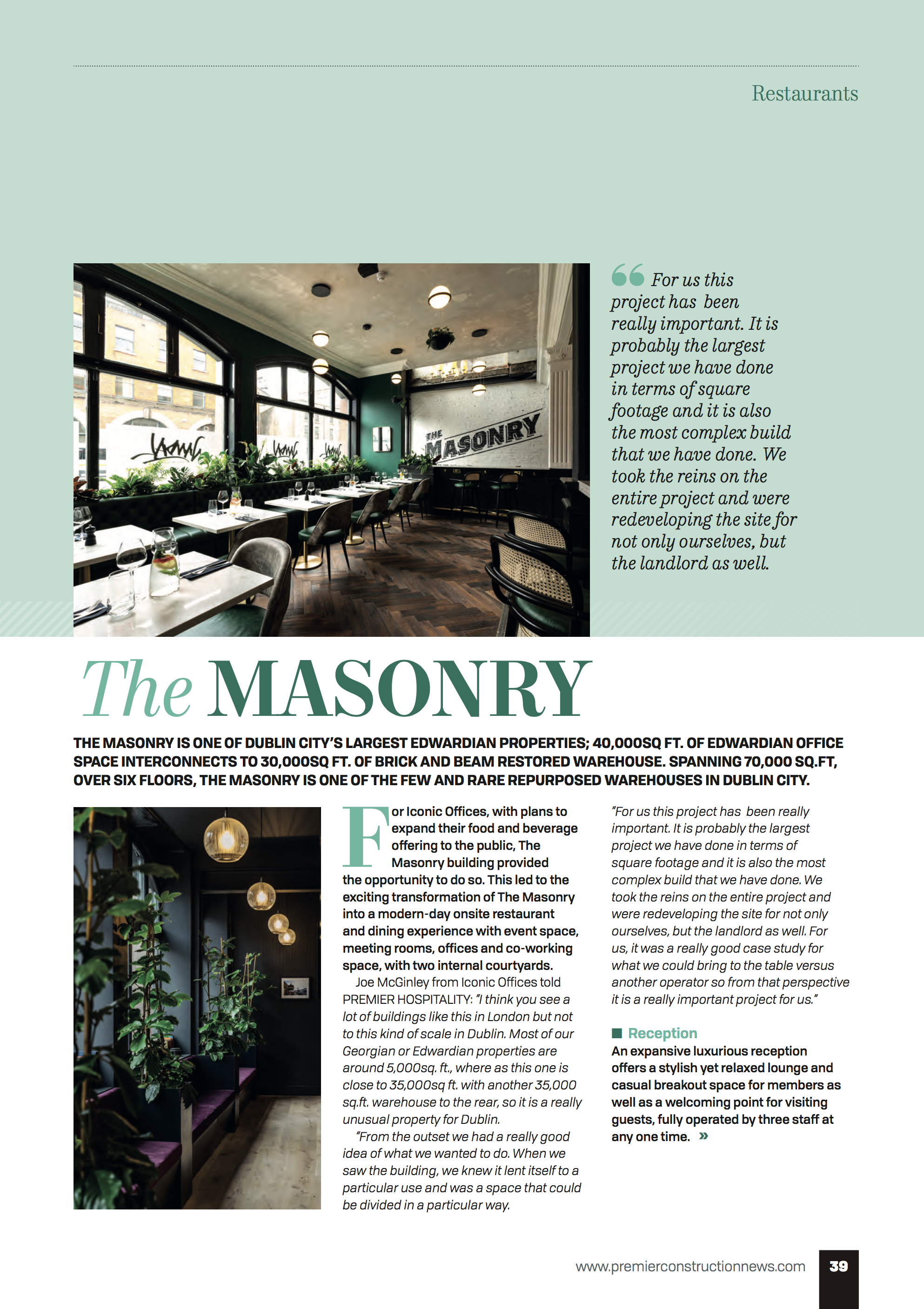 The Masonry Featured in Premier Hospitality