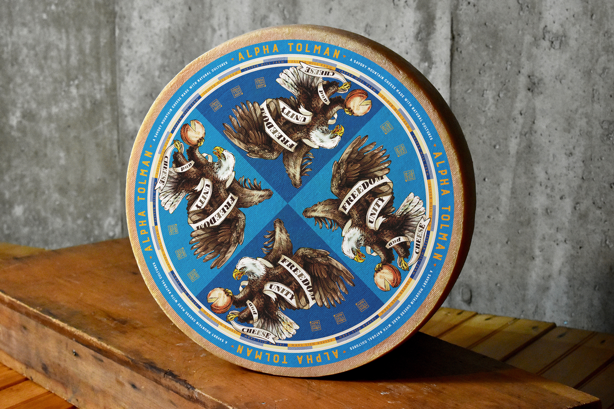  Whole wheel of Alpha Tolman, with branded silk label  