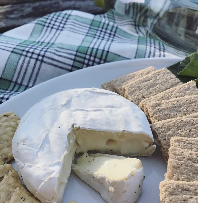  Little Hosmer wheel cut into and surrounded by crackers at a picnic 