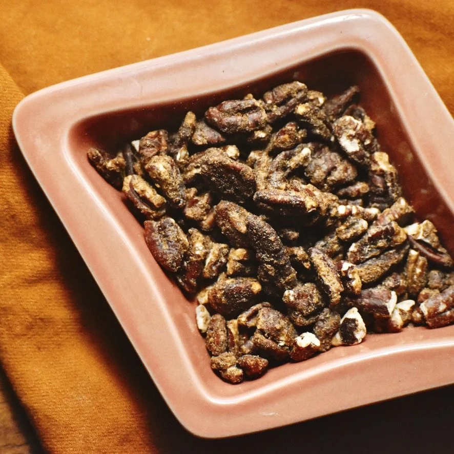 sugar bob's maple spiced pecans in dish