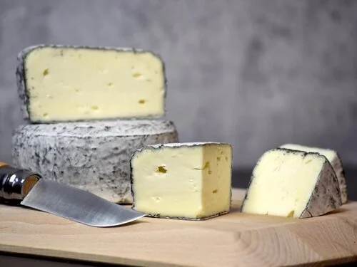 Sherry Gray, a double cream, ash-ripened cheese with gray exterior and white paste