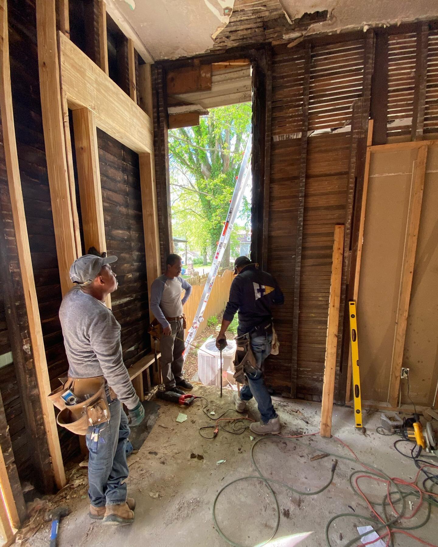 When you find a rotted wall you have to improvise. Cutting out a section of exterior wall is no simple job, but is important to the integrity of the house and our build quality. 

Good news is we got the new windows framed and the old French doors ou