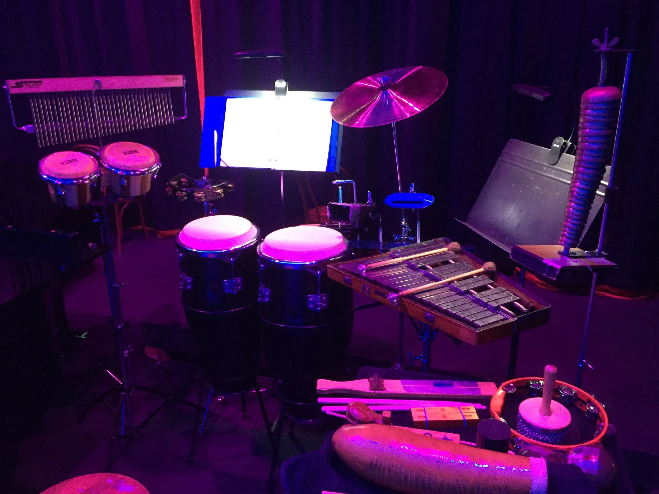 "Smokey Joe's Cafe" percussion set up