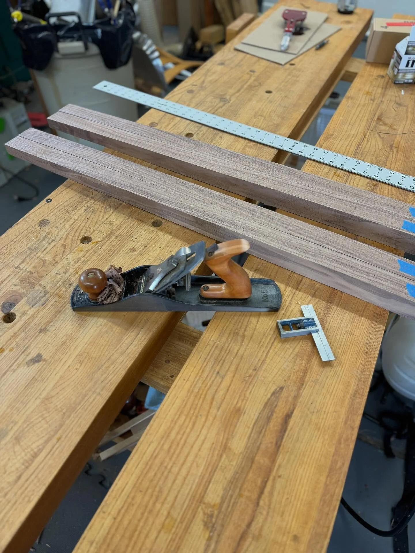 A customer asked for some Boggs-style side chairs in walnut.  Got the rear posts milled, tapered, and planed down this morning.  Hoping to steam bend next weekend.  The lumber I got from @livingknotlumber is really nice and clear, they should turn ou