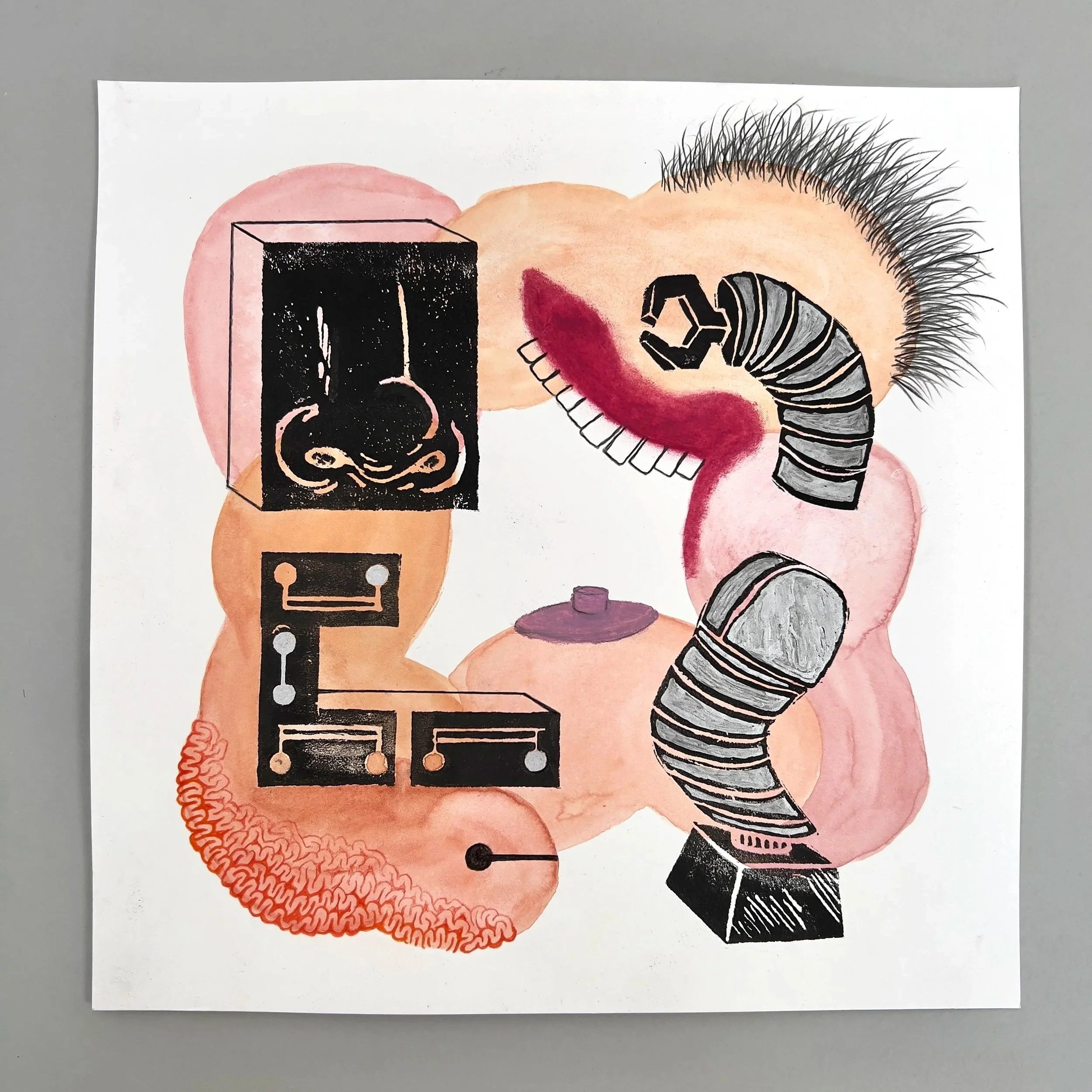 ChatGPT titled "Smell Error: Data Not Found", watercolor, print ink, pastel & pencil, 12" x 12", 2025