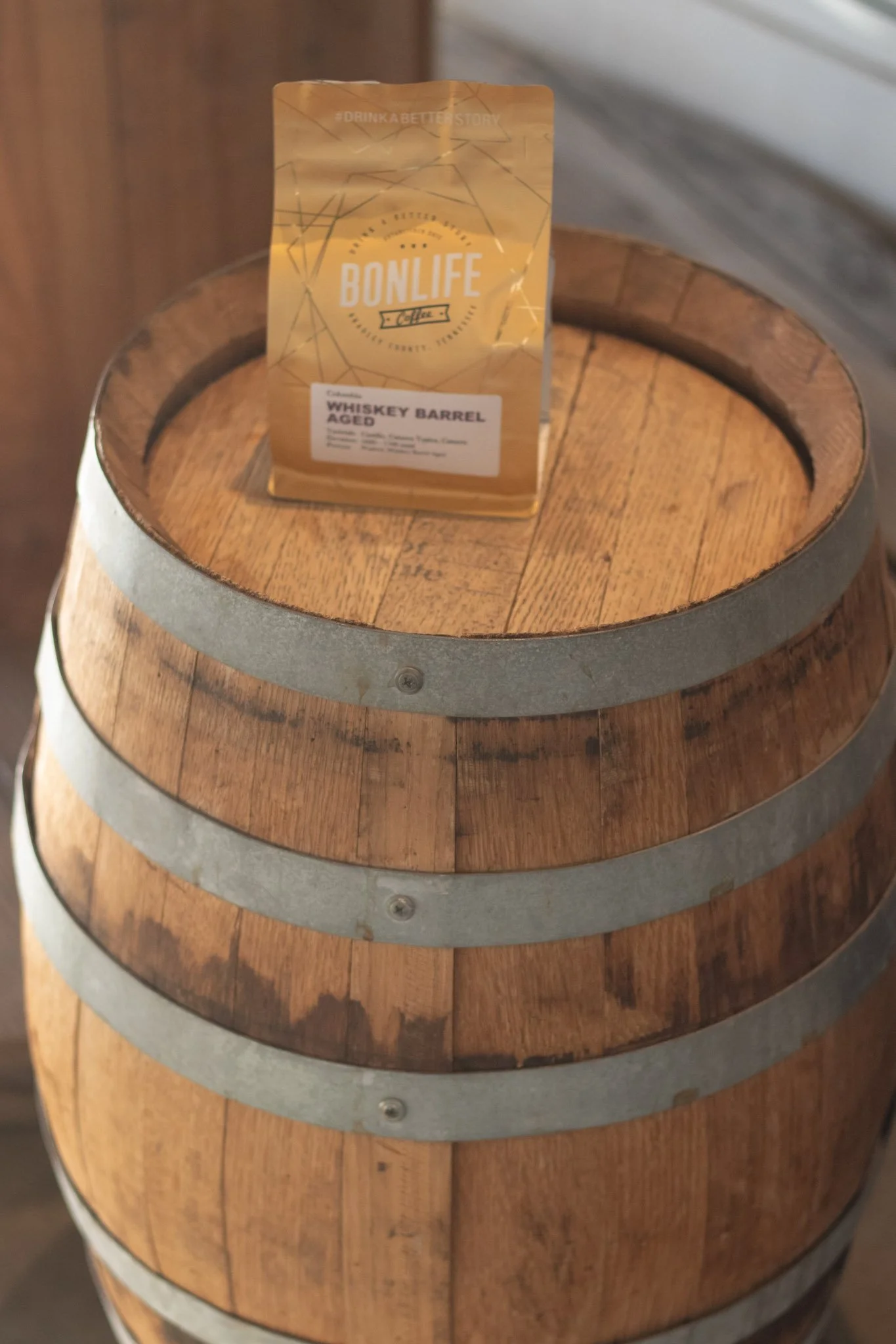 Whiskey barrel aged Colombia light roast coffee by award winning BonLife Coffee Roasters gift guide.